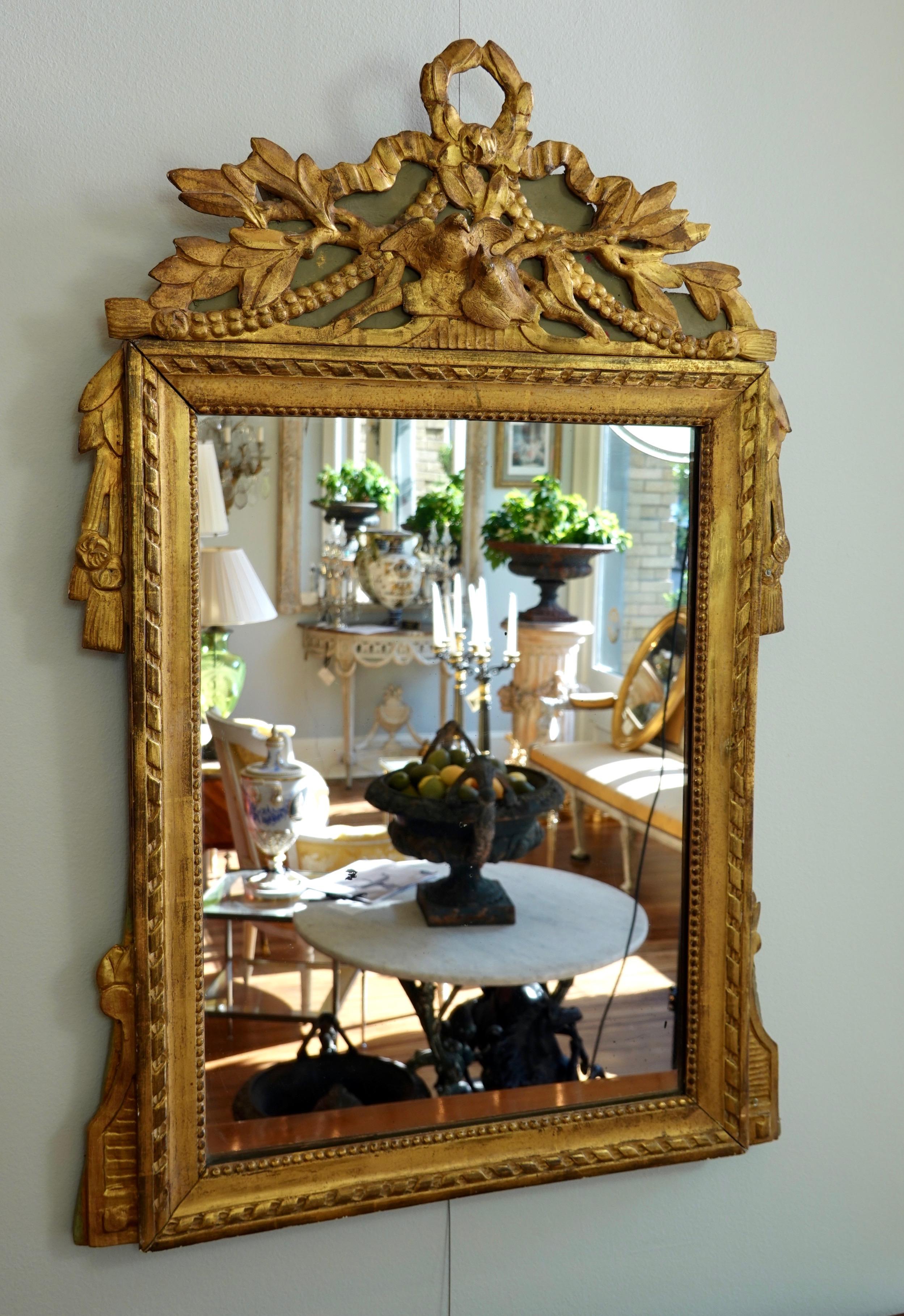 Louis XVI Period Marriage Trumeau Mirror with Birds For Sale 1