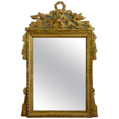 Used Louis XVI Period Marriage Trumeau Mirror with Birds