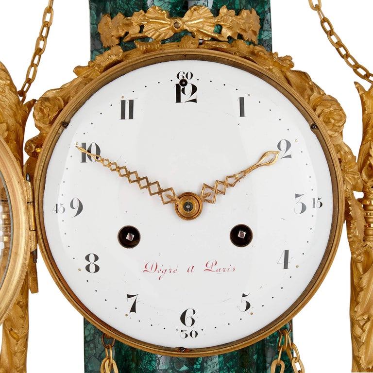 Louis XVI Period Neoclassical Ormolu and Malachite Mantel Clock In Good Condition For Sale In London, GB