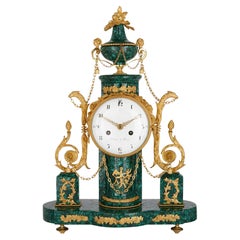 Louis XVI Period Neoclassical Ormolu and Malachite Mantel Clock