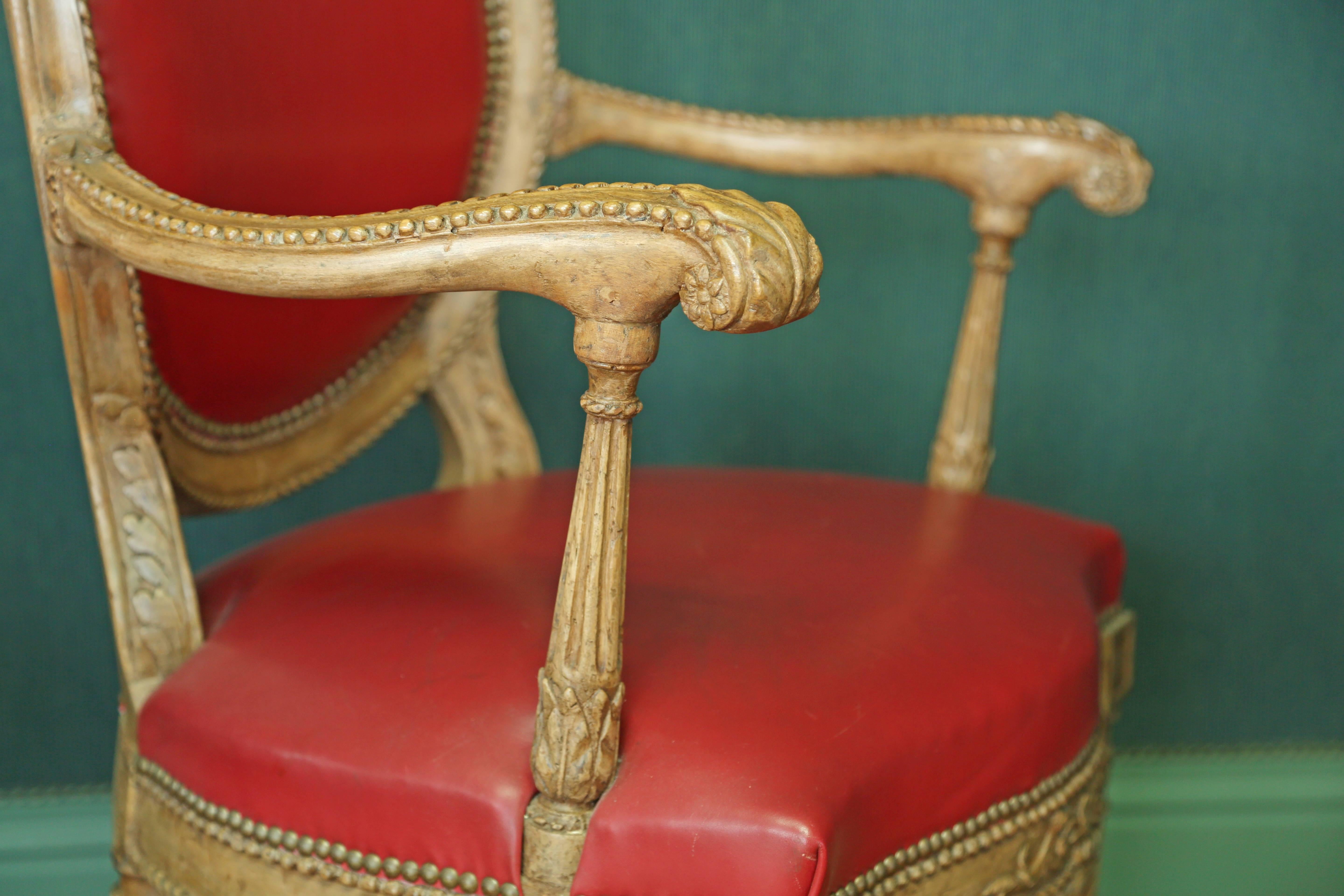 Leather Louis XVI Period Oval Back Armchair For Sale