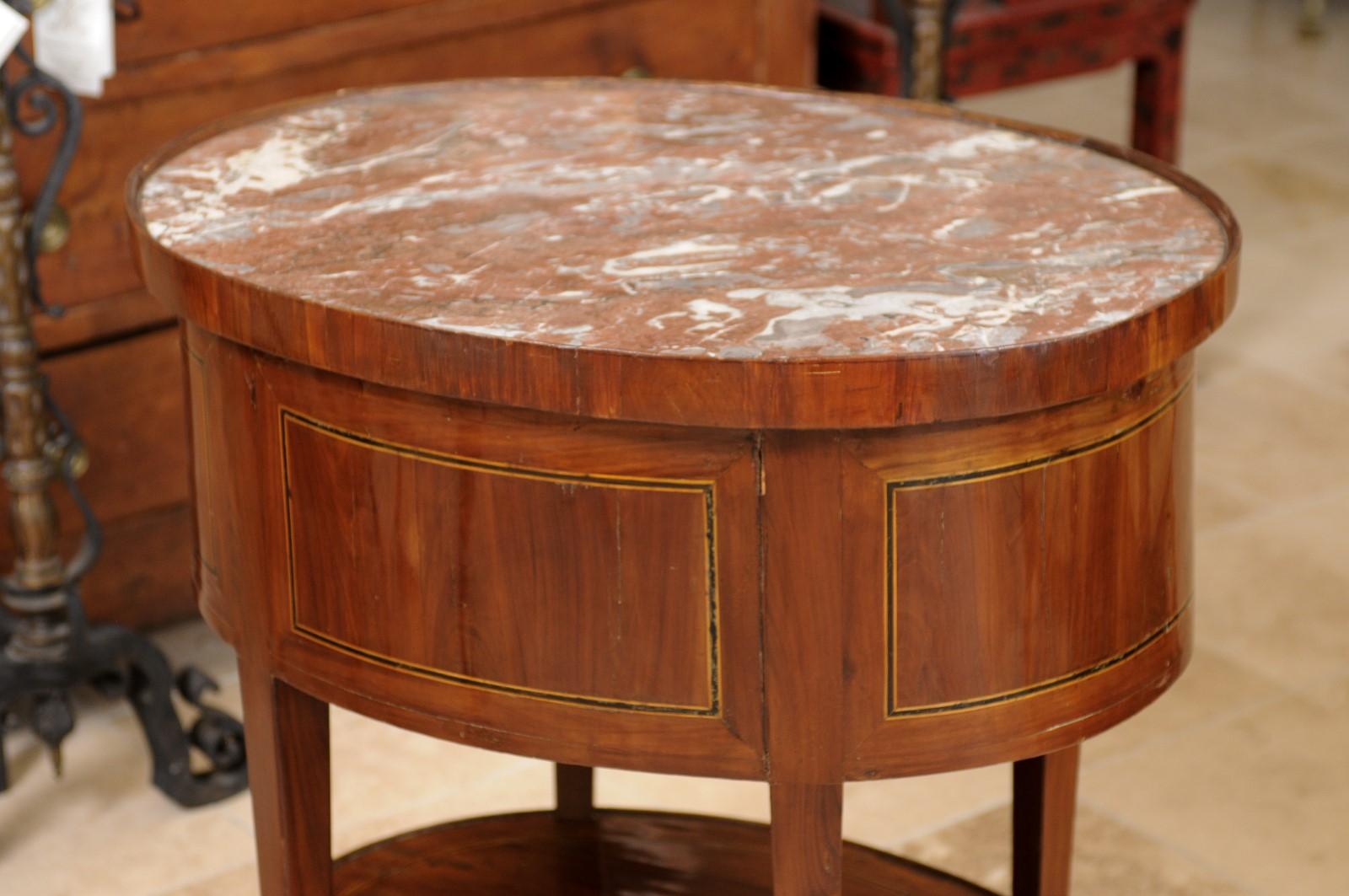 Louis XVI Period Oval Chiffoniere in Fruitwood & Boxwood with Red Marble Top For Sale 5
