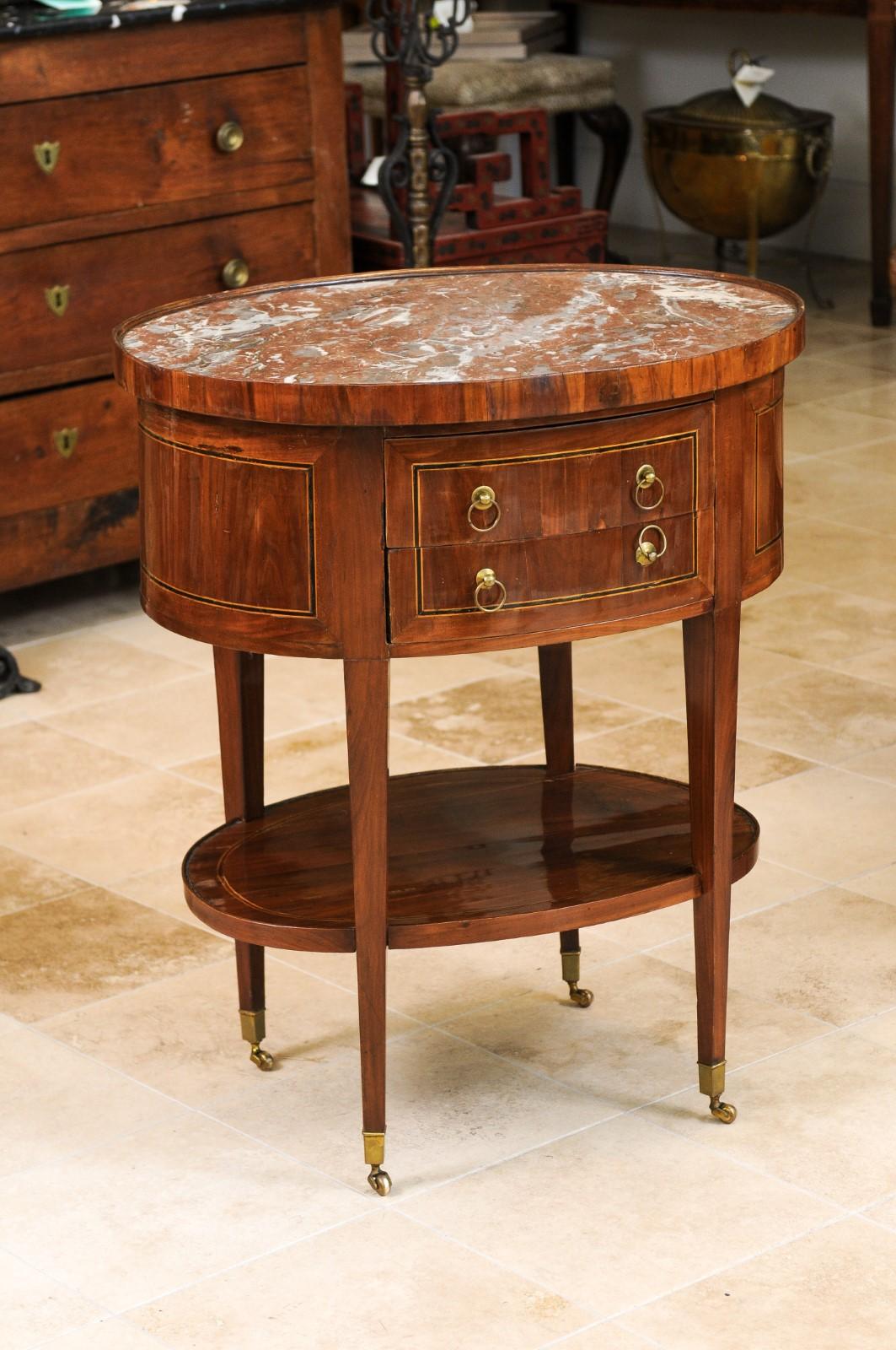 Louis XVI Period Oval Chiffoniere in Fruitwood & Boxwood with Red Marble Top For Sale 6
