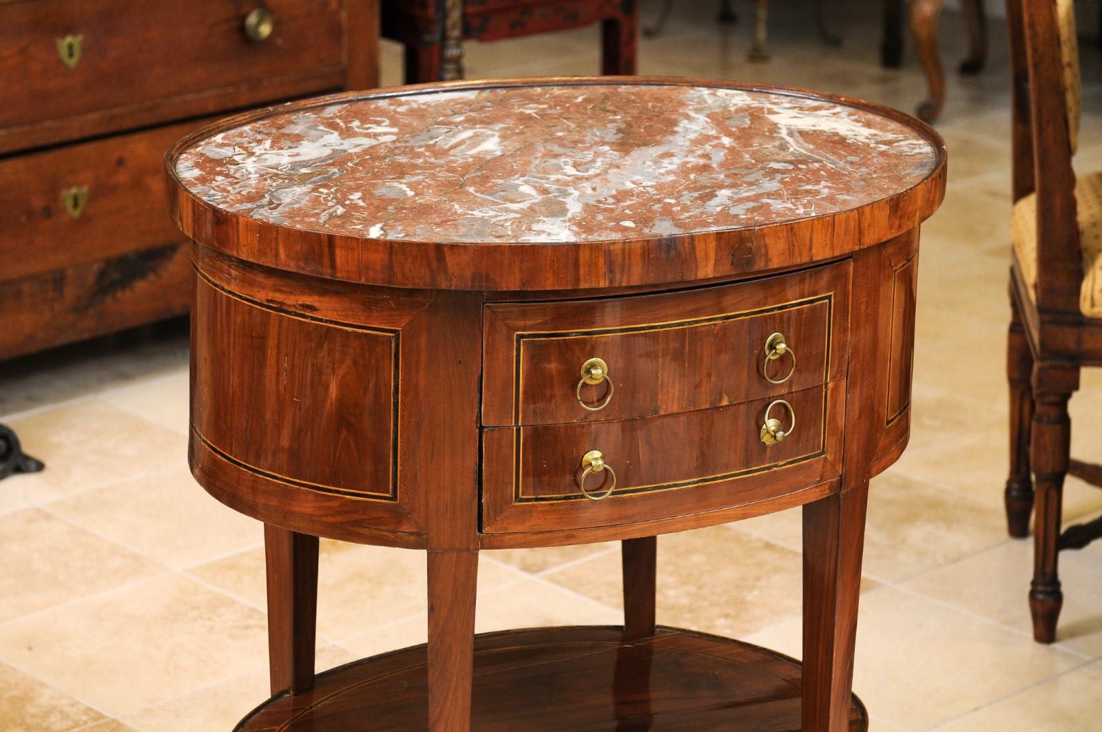 Louis XVI Period Oval Chiffoniere in Fruitwood & Boxwood with Red Marble Top For Sale 8
