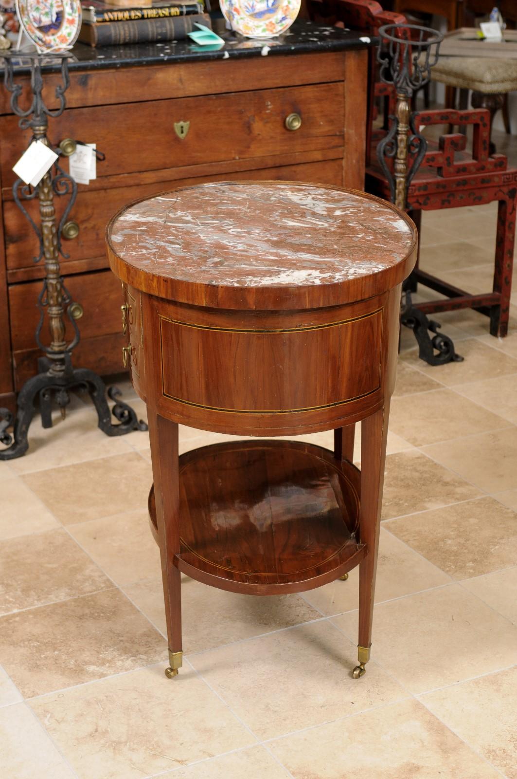 Louis XVI Period Oval Chiffoniere in Fruitwood & Boxwood with Red Marble Top In Good Condition For Sale In Atlanta, GA