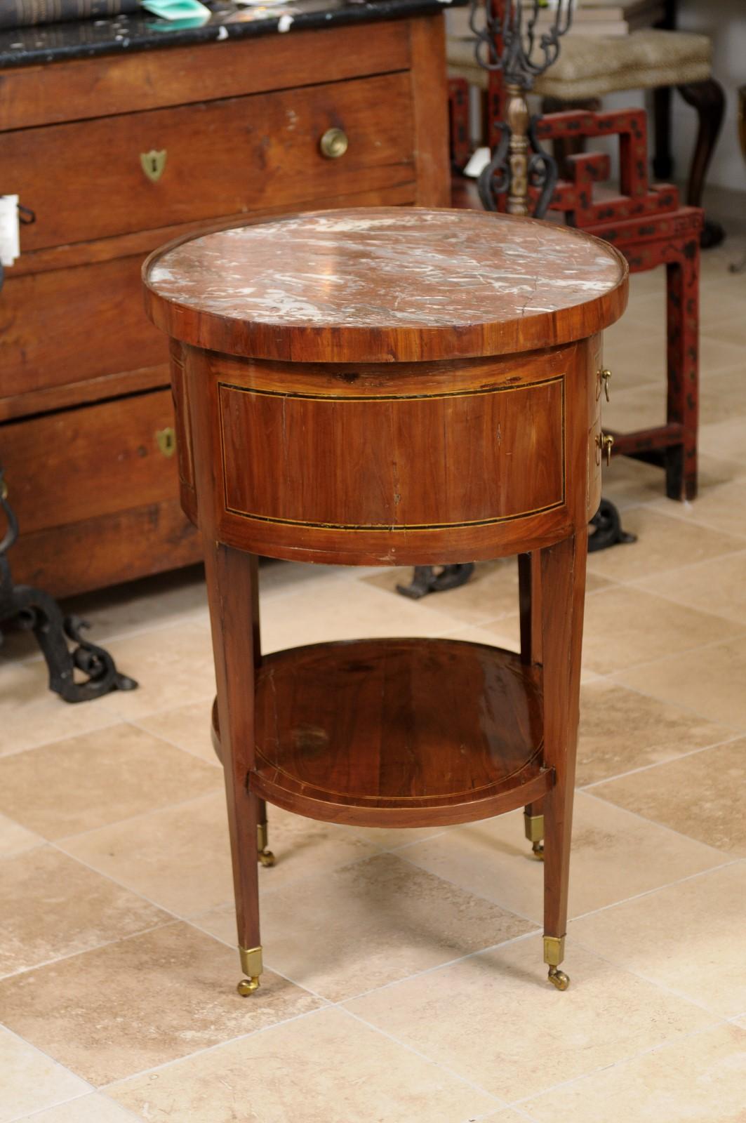 Louis XVI Period Oval Chiffoniere in Fruitwood & Boxwood with Red Marble Top For Sale 2