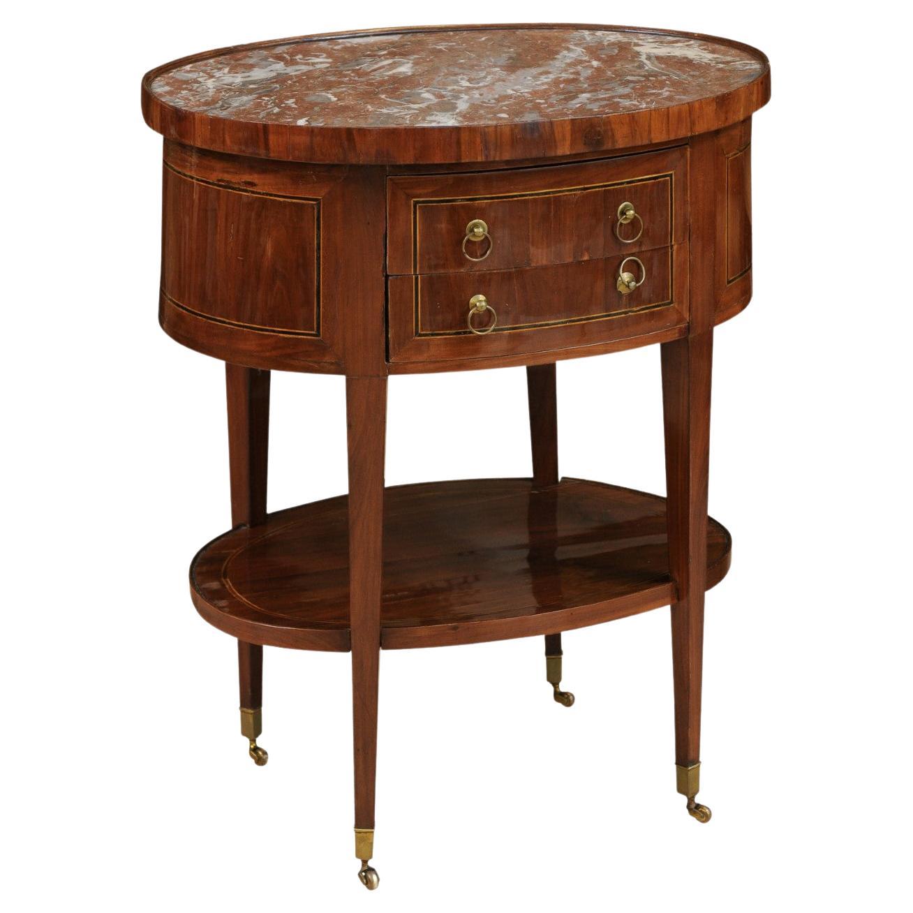 Louis XVI Period Oval Chiffoniere in Fruitwood & Boxwood with Red Marble Top For Sale