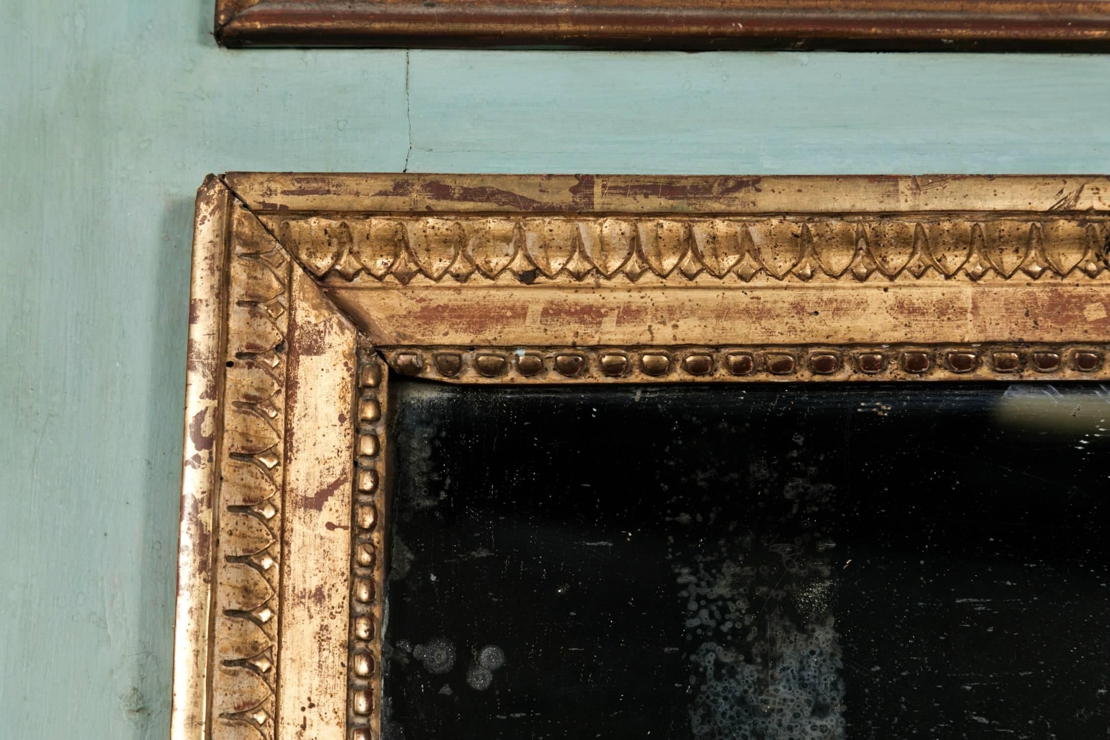 Wood Louis XVI Period Painted and Parcel-Gilt Marriage Trumeau Mirror