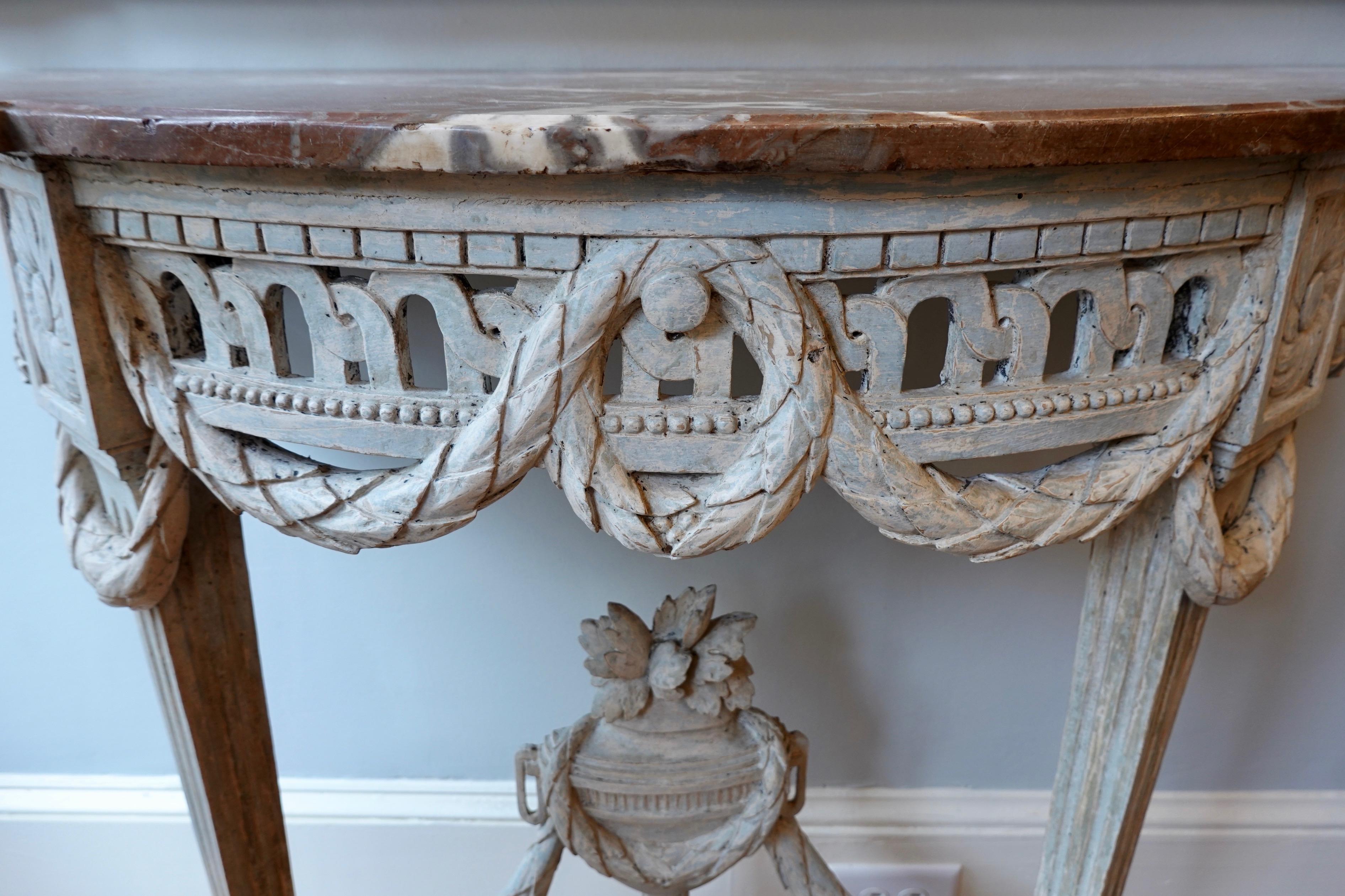 Louis XVI Period Painted Console Table with Variegated Marble Top For Sale 1