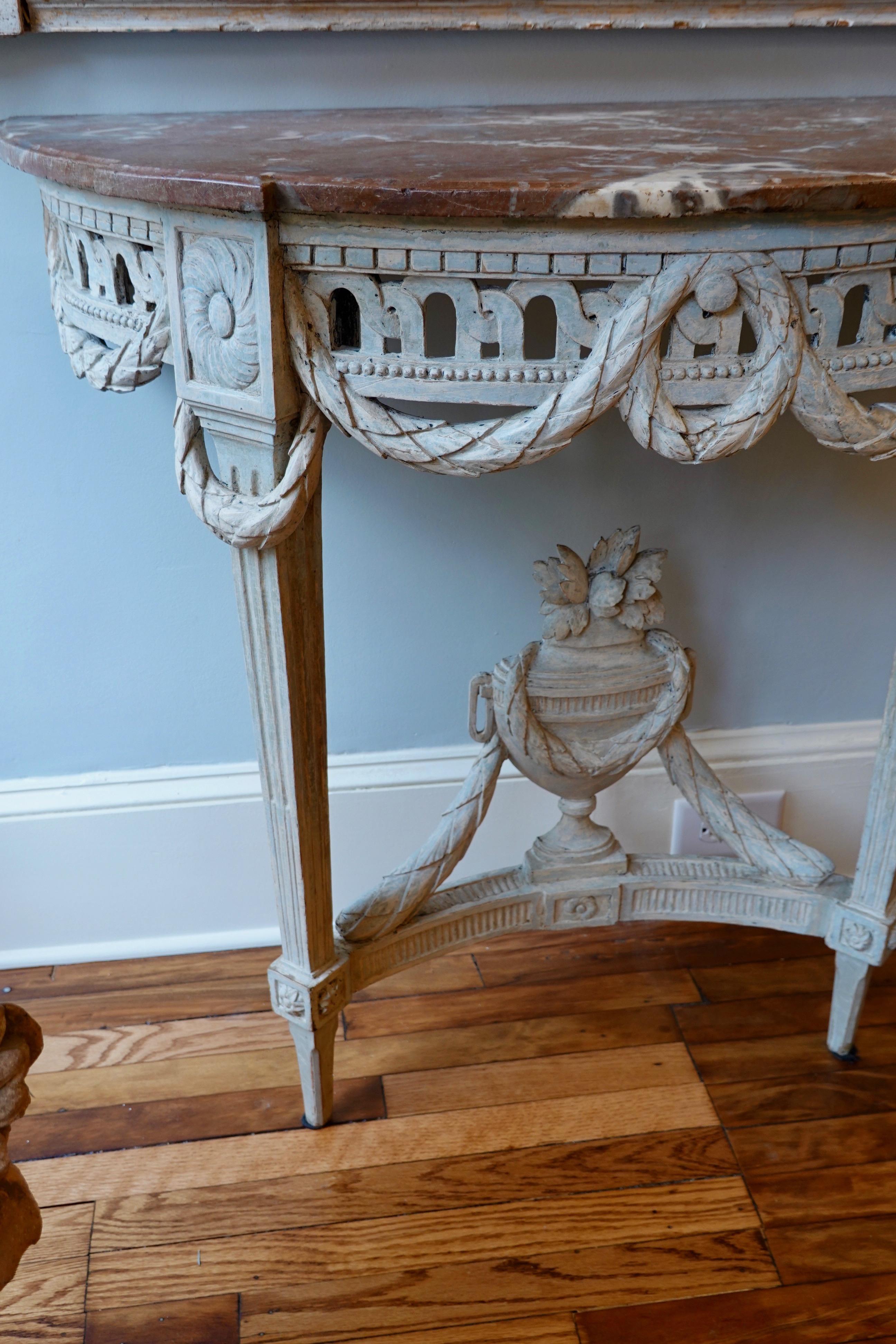 Louis XVI Period Painted Console Table with Variegated Marble Top For Sale 3