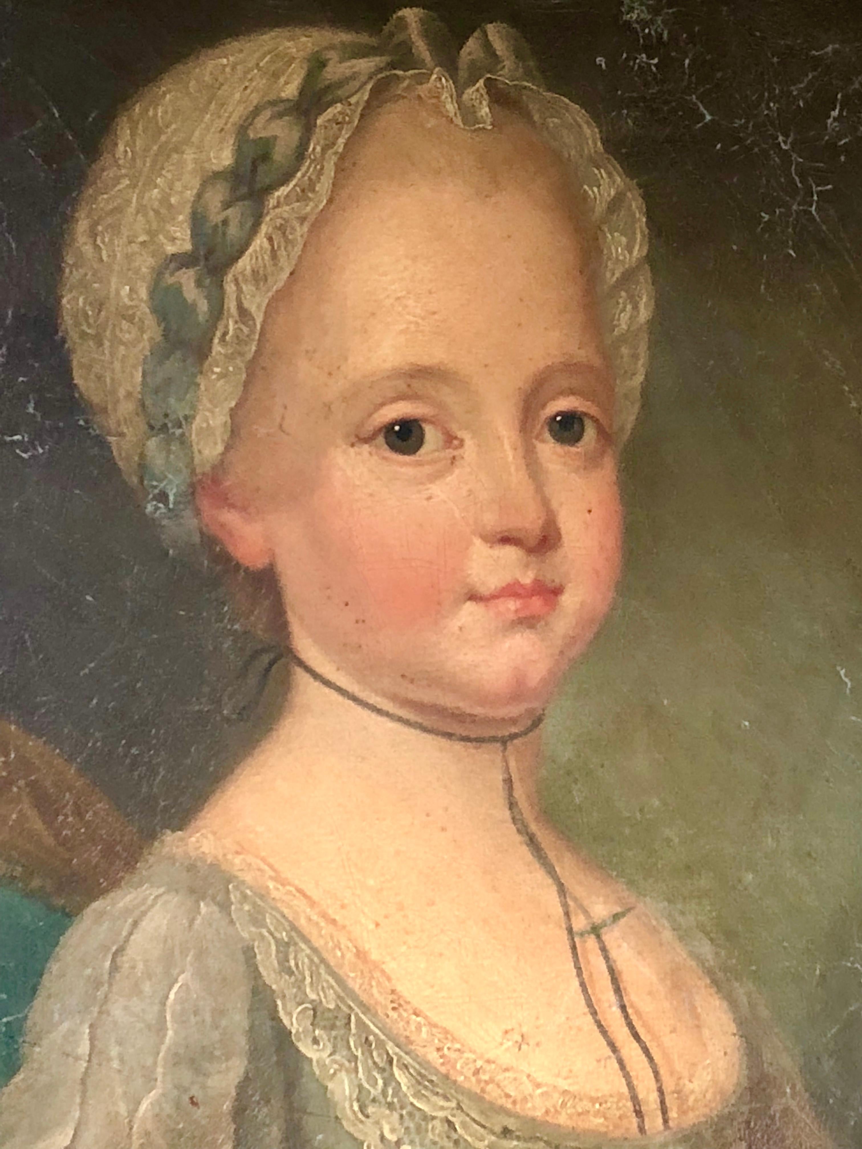 French Louis XVI Period Portrait, Girl with Pug