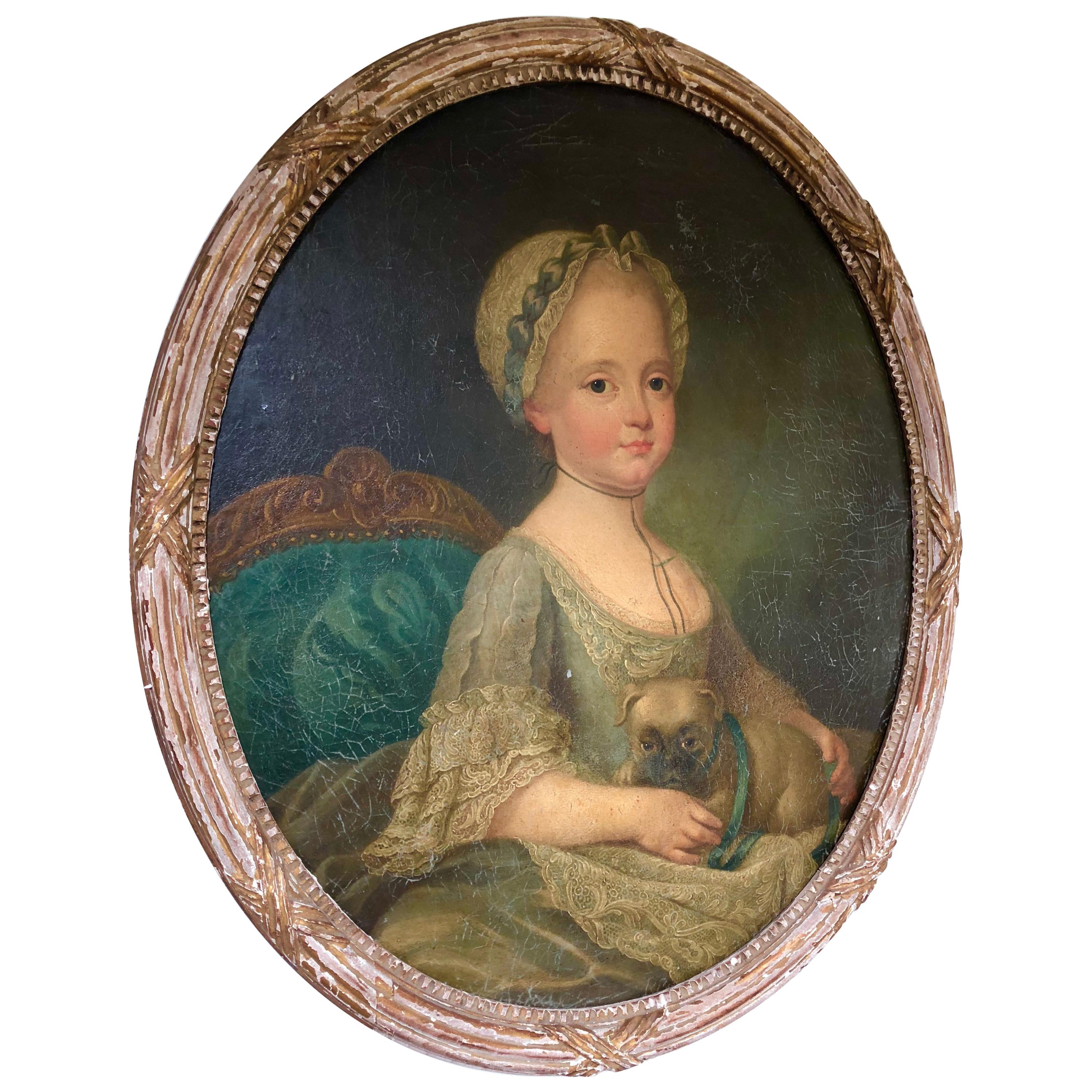 Louis XVI Period Portrait, Girl with Pug