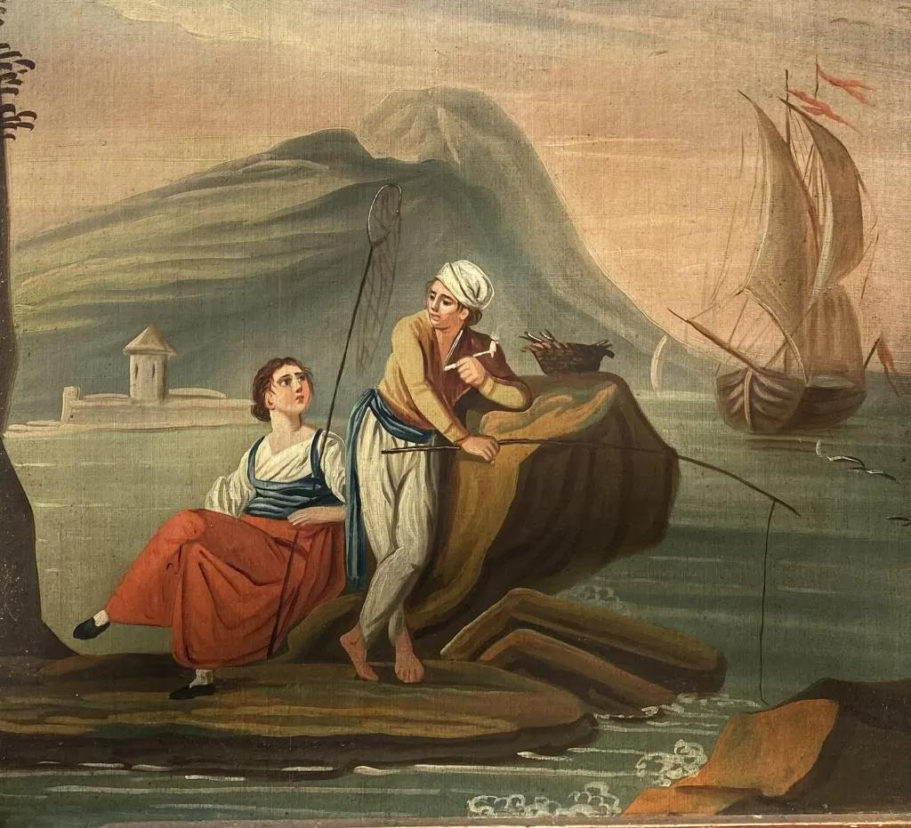 Trumeau d'époque Louis XVI, scène de front de mer Bon état - En vente à Doylestown, PA