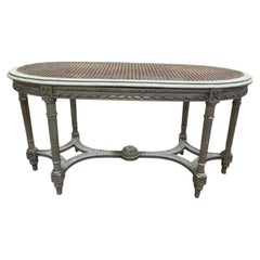 Louis XVI piano bench with caning and painted wood