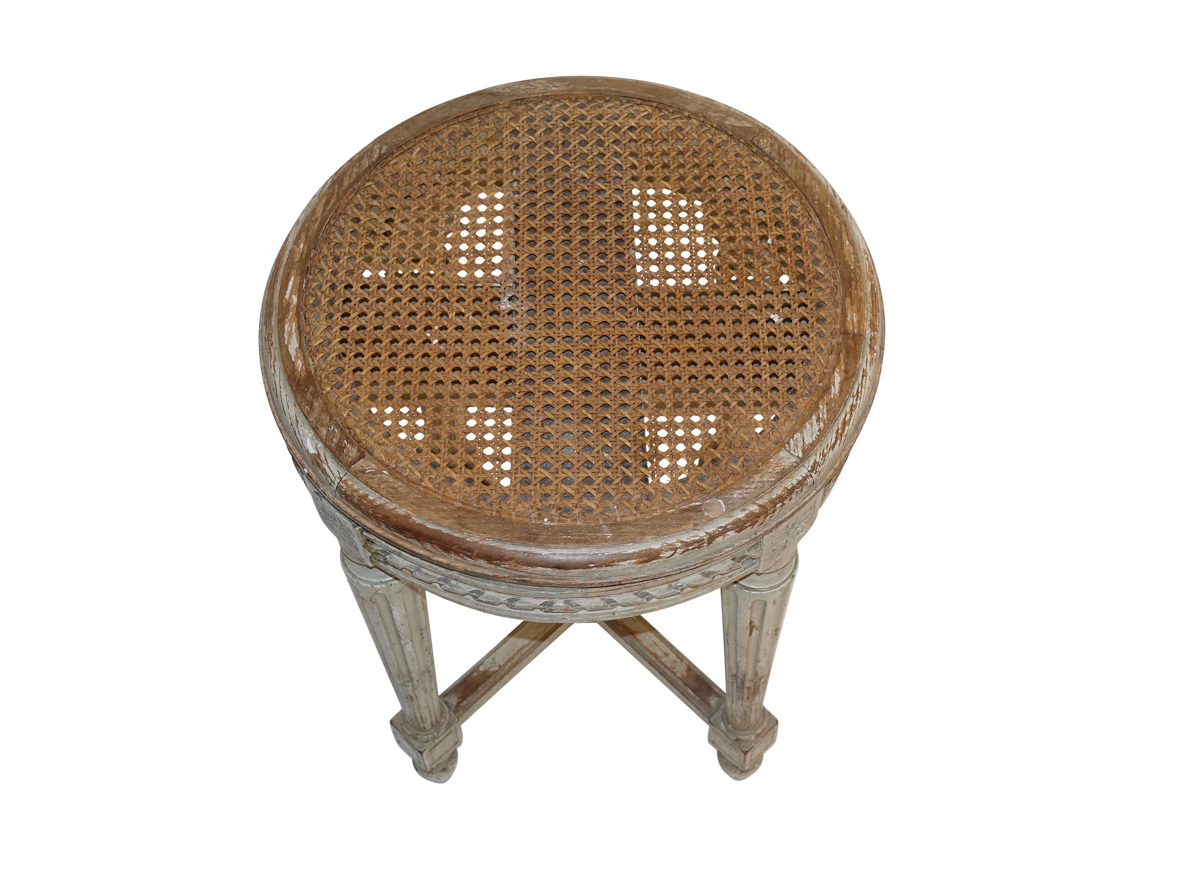 Painted Louis XVI Piano Stool with Caned Seat, French, circa 1880