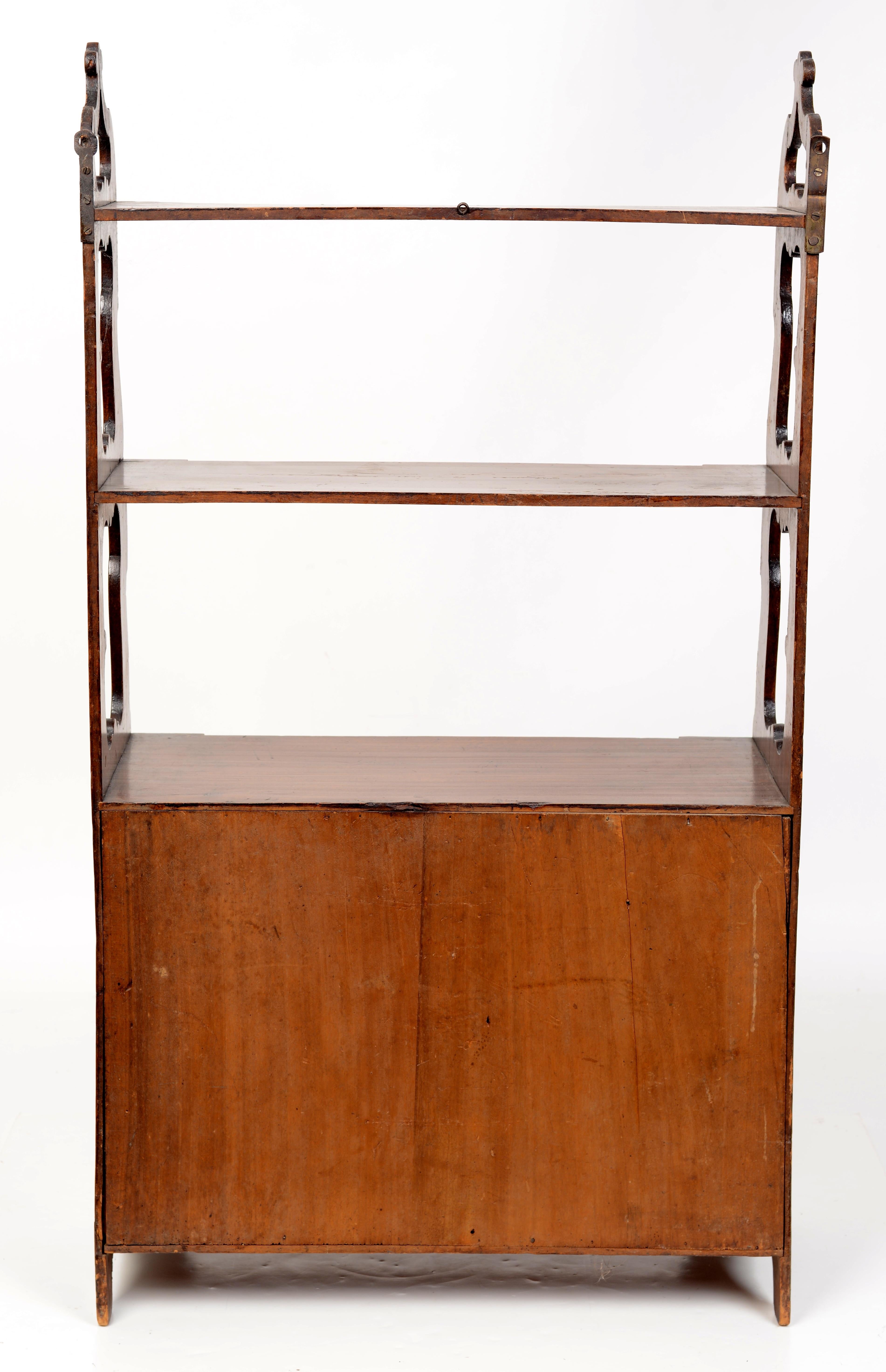 Early 19th Century Louis XVI Provincial Wall Shelf, 3 Shelves Over A Tambour Fronted Lower Cabinet  For Sale