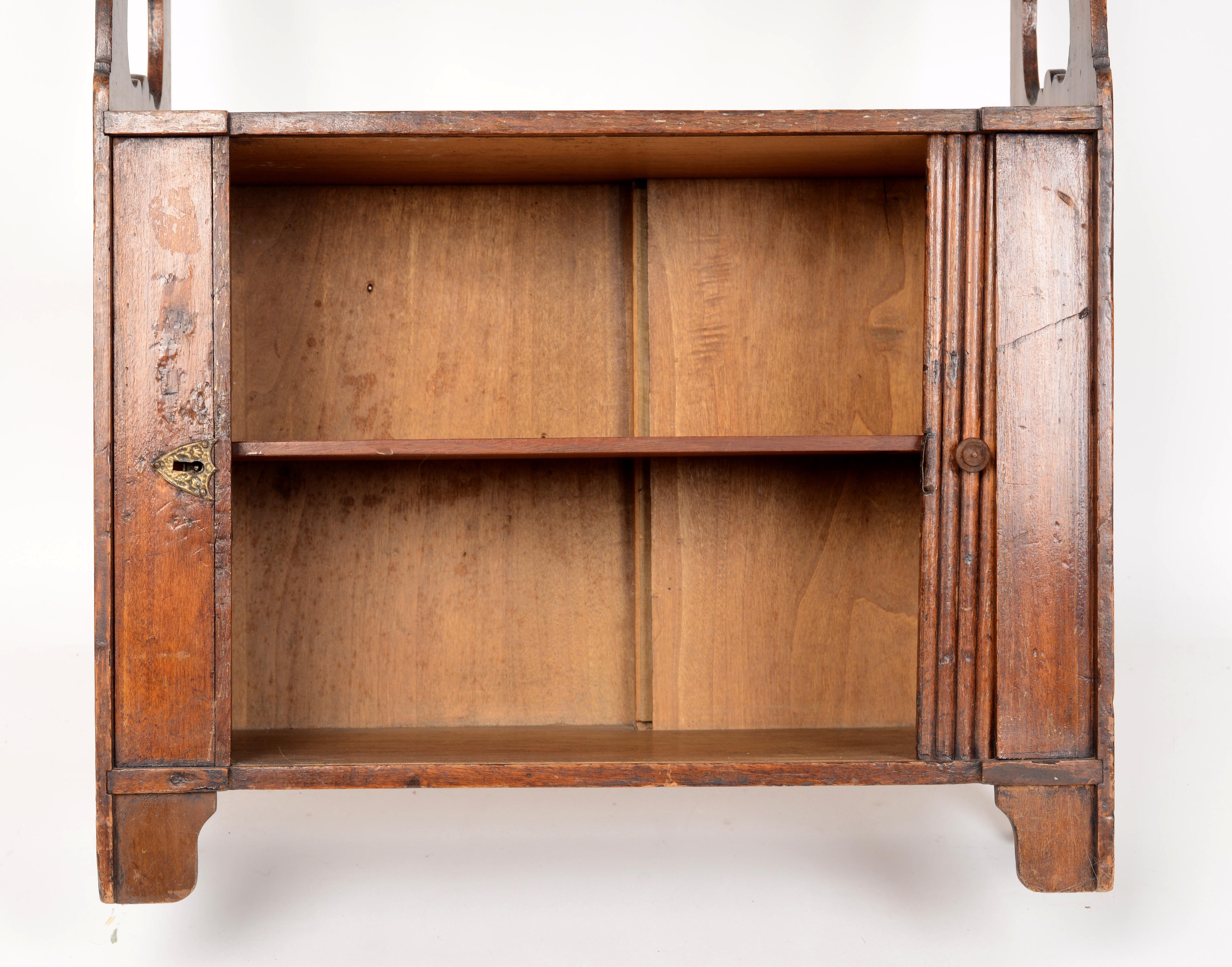 Louis XVI Provincial Wall Shelf, 3 Shelves Over A Tambour Fronted Lower Cabinet  For Sale 1