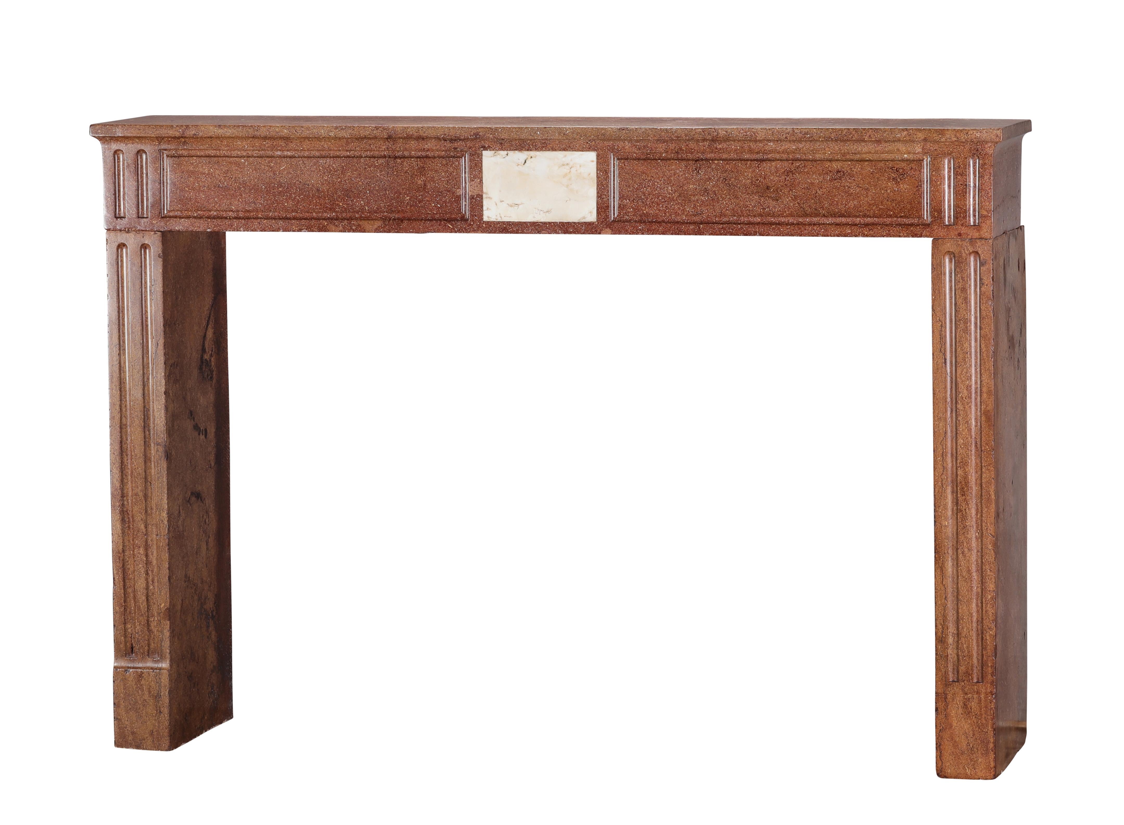 Louis XVI Red Stone Fireplace - Traditional Chic Study - Antique Fireplace For Sale 4