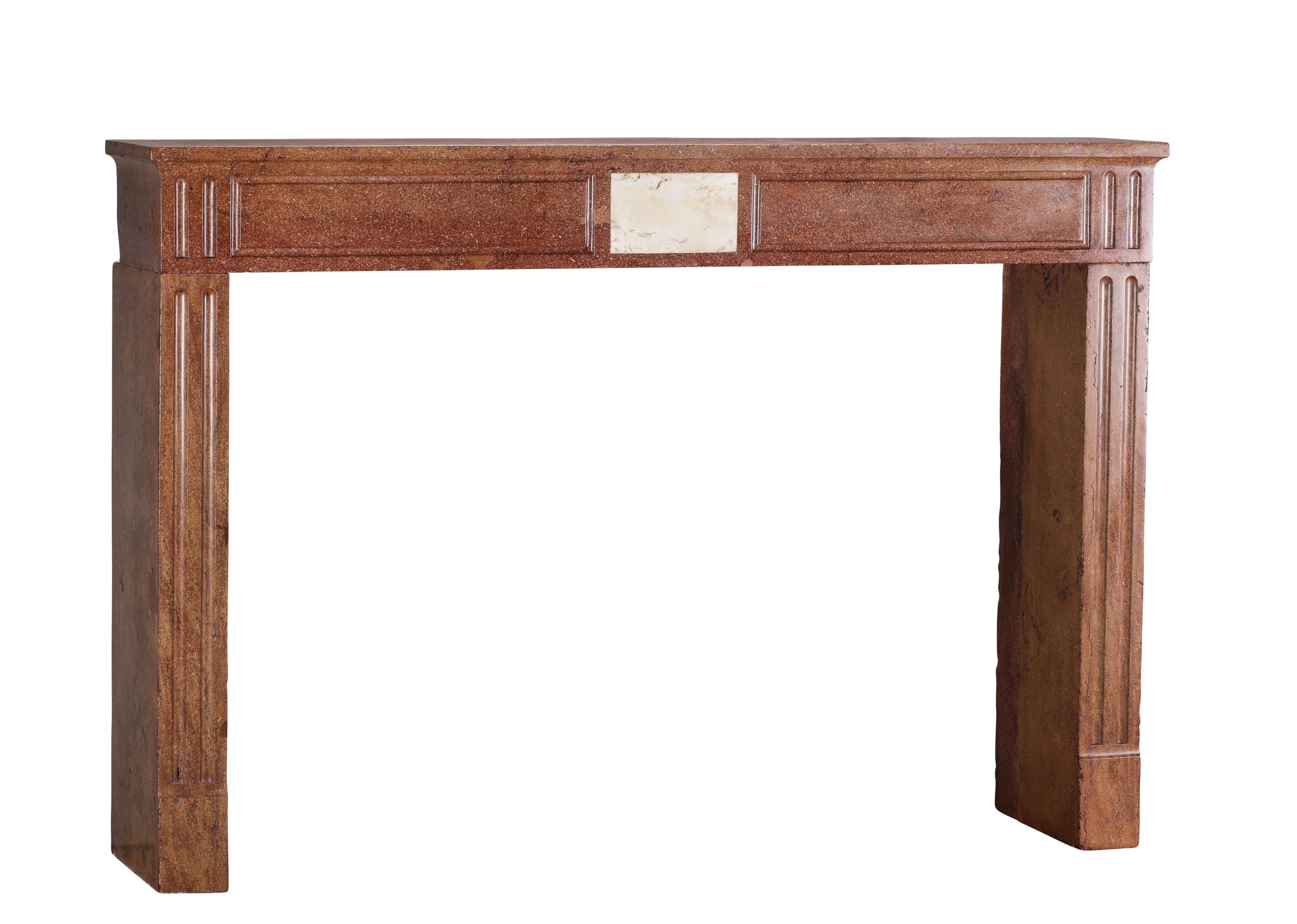 Louis XVI Red Stone Fireplace - Traditional Chic Study - Antique Fireplace For Sale 5