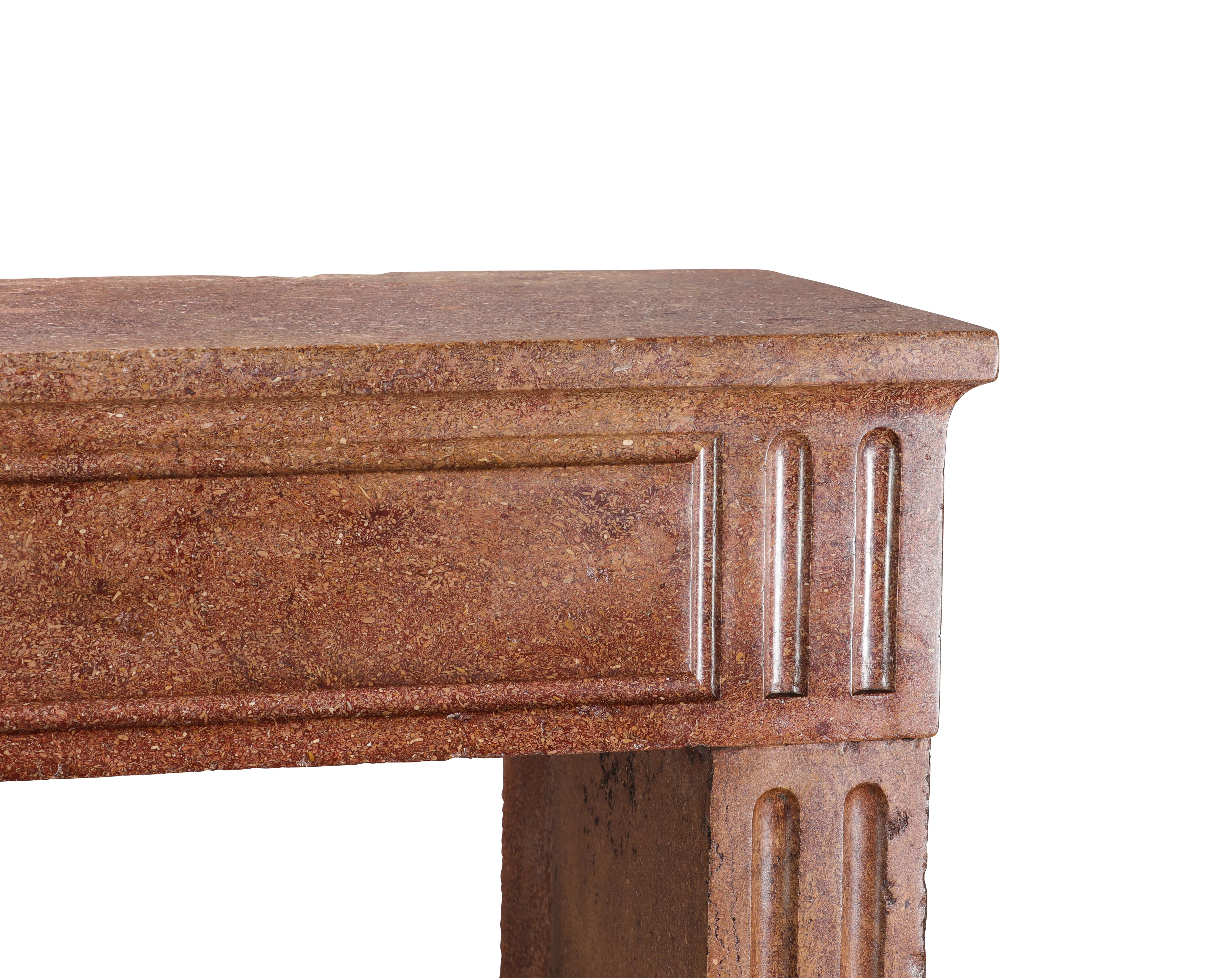Louis XVI Red Stone Fireplace - Traditional Chic Study - Antique Fireplace For Sale 7