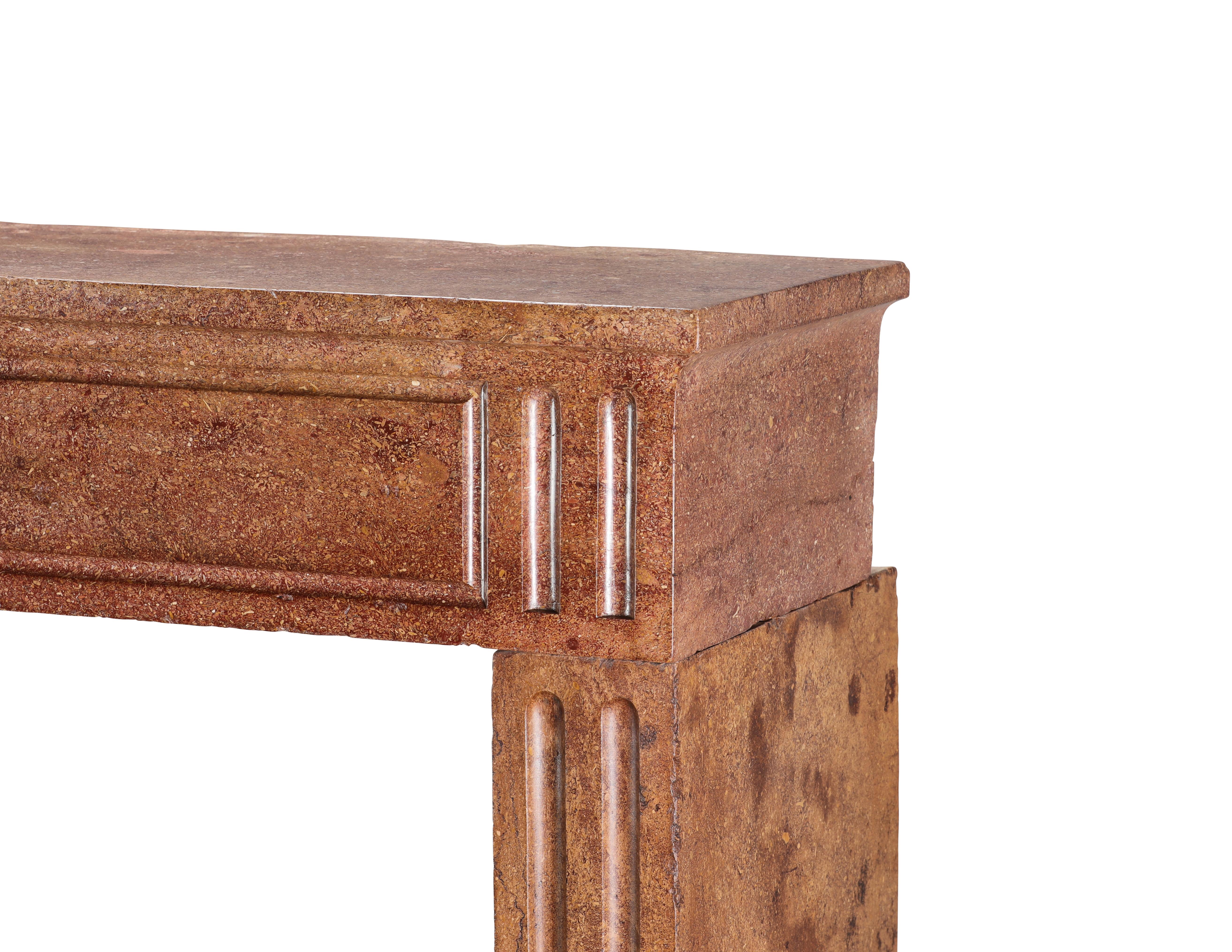 Louis XVI Red Stone Fireplace - Traditional Chic Study - Antique Fireplace For Sale 8