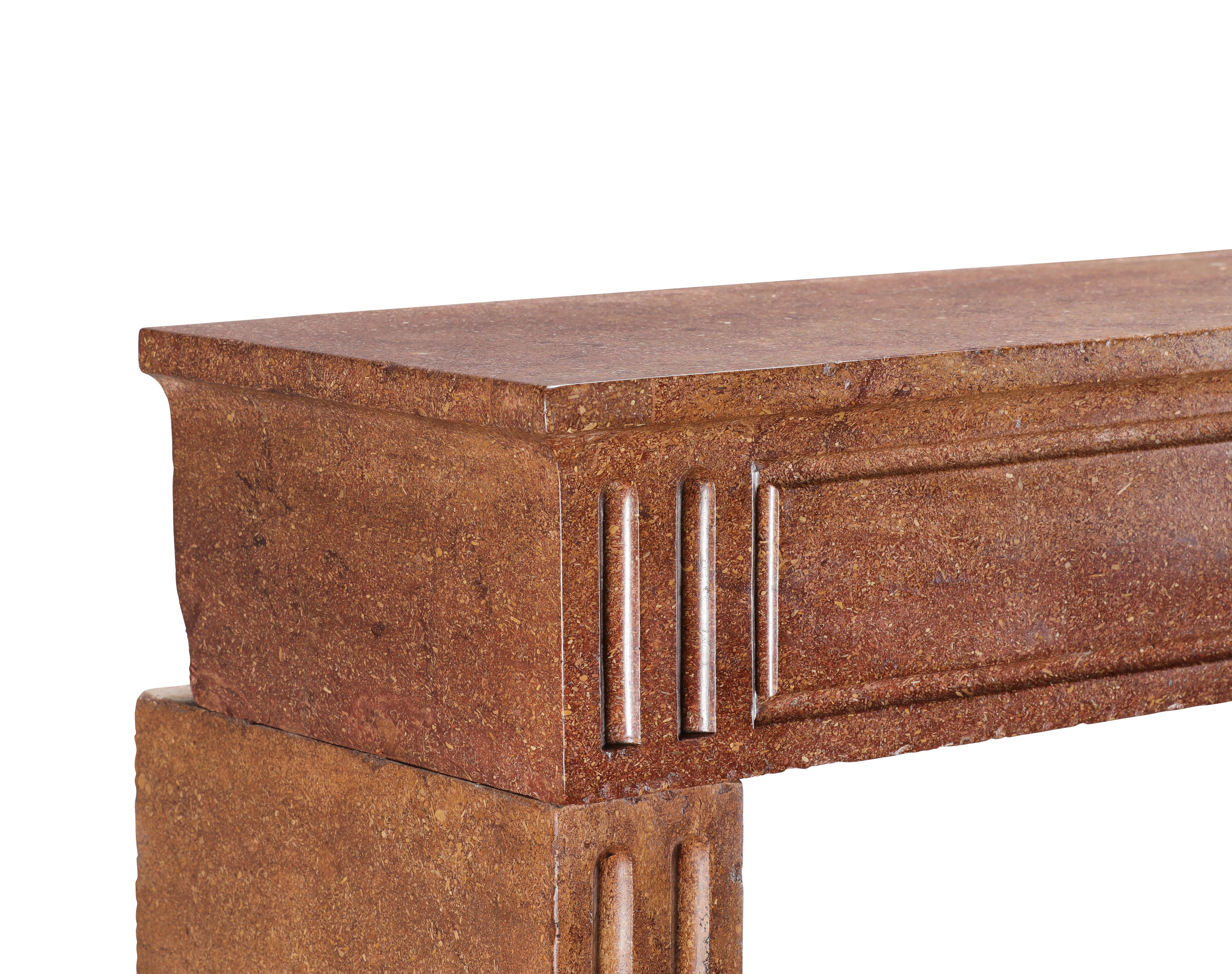 Louis XVI Red Stone Fireplace - Traditional Chic Study - Antique Fireplace For Sale 9