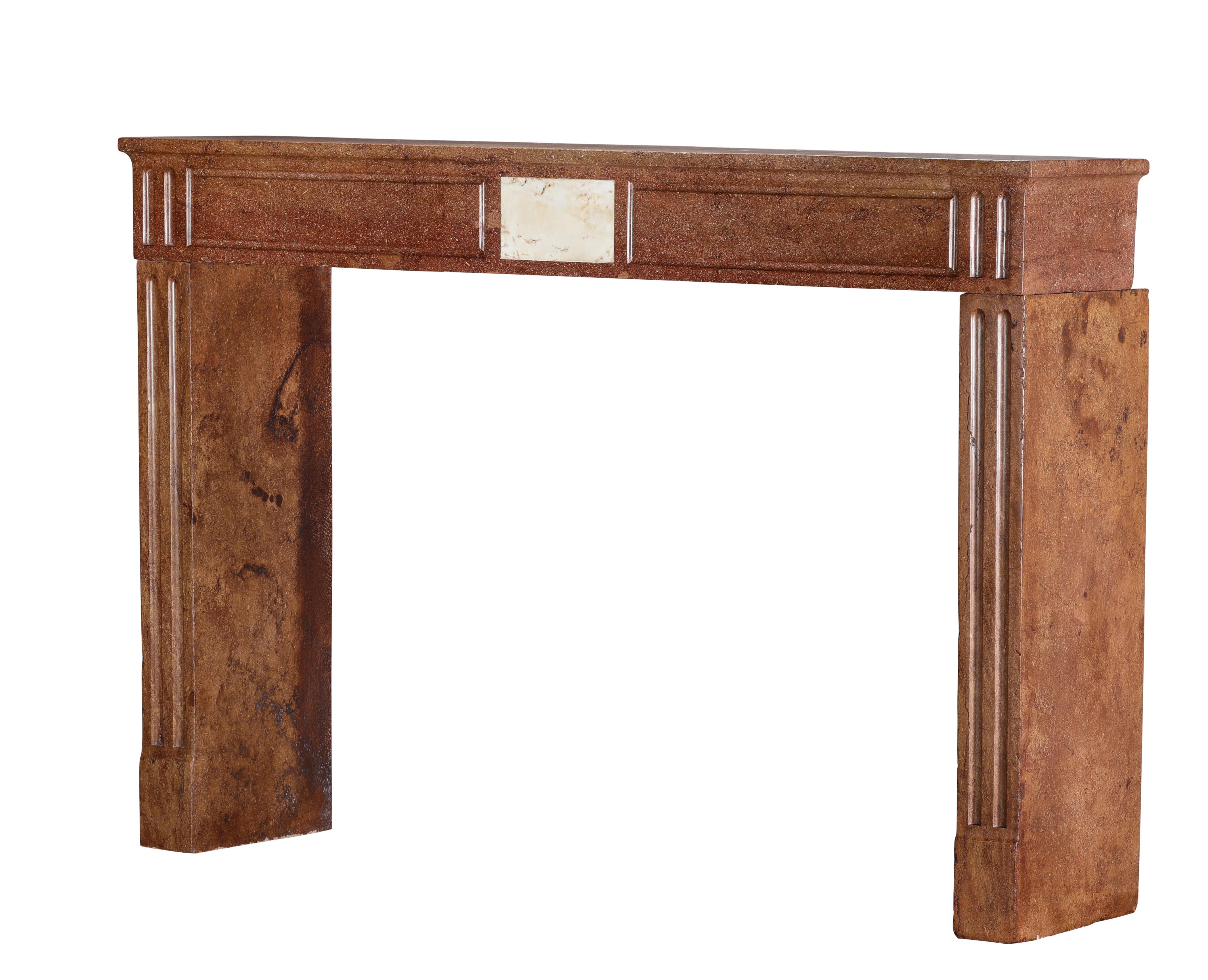 Louis XVI Red Stone Fireplace - Traditional Chic Study - Antique Fireplace For Sale 11