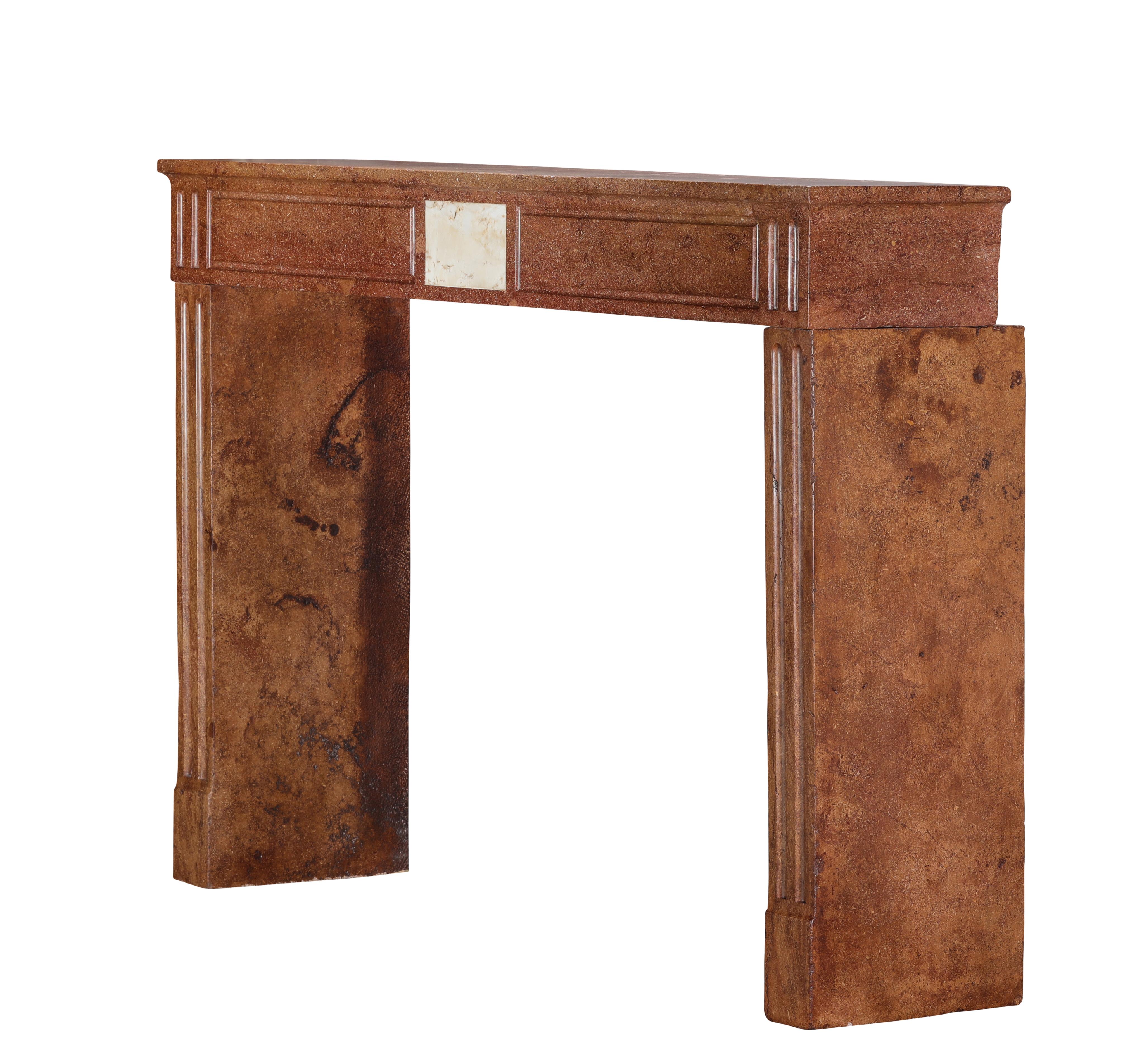 Louis XVI Red Stone Fireplace - Traditional Chic Study - Antique Fireplace For Sale 12