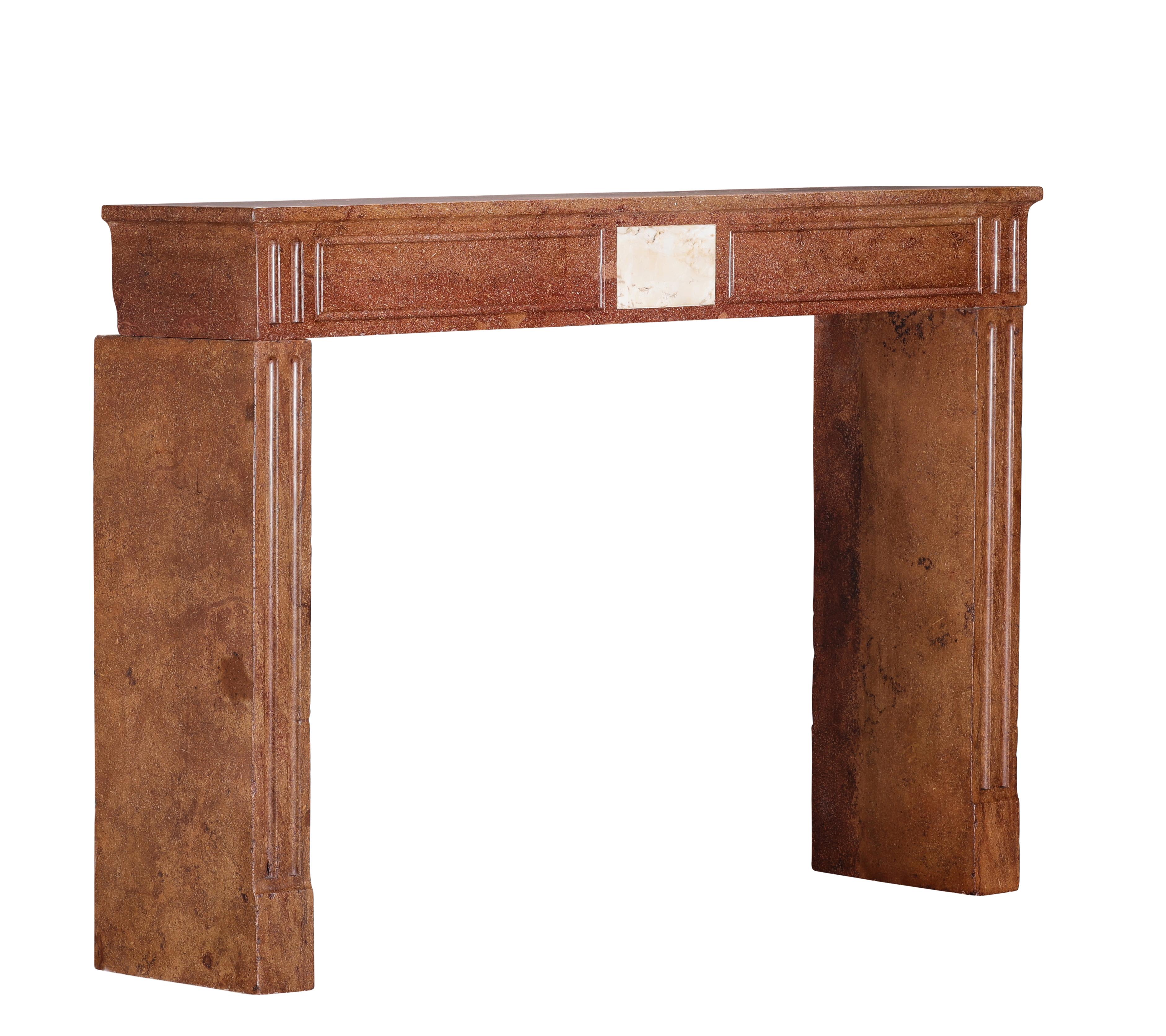 Louis XVI Red Stone Fireplace - Traditional Chic Study - Antique Fireplace For Sale 13
