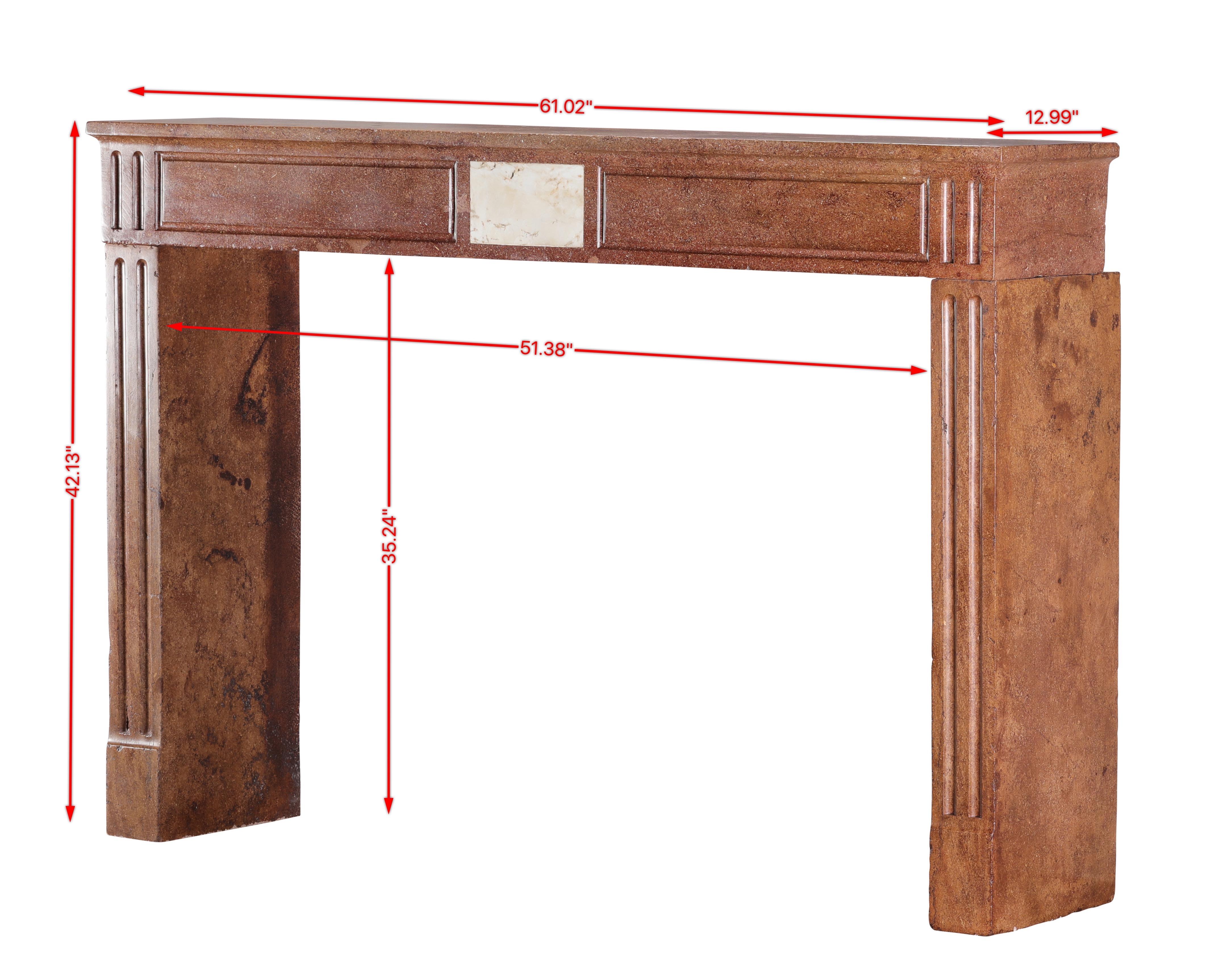 French Louis XVI Red Stone Fireplace - Traditional Chic Study - Antique Fireplace For Sale