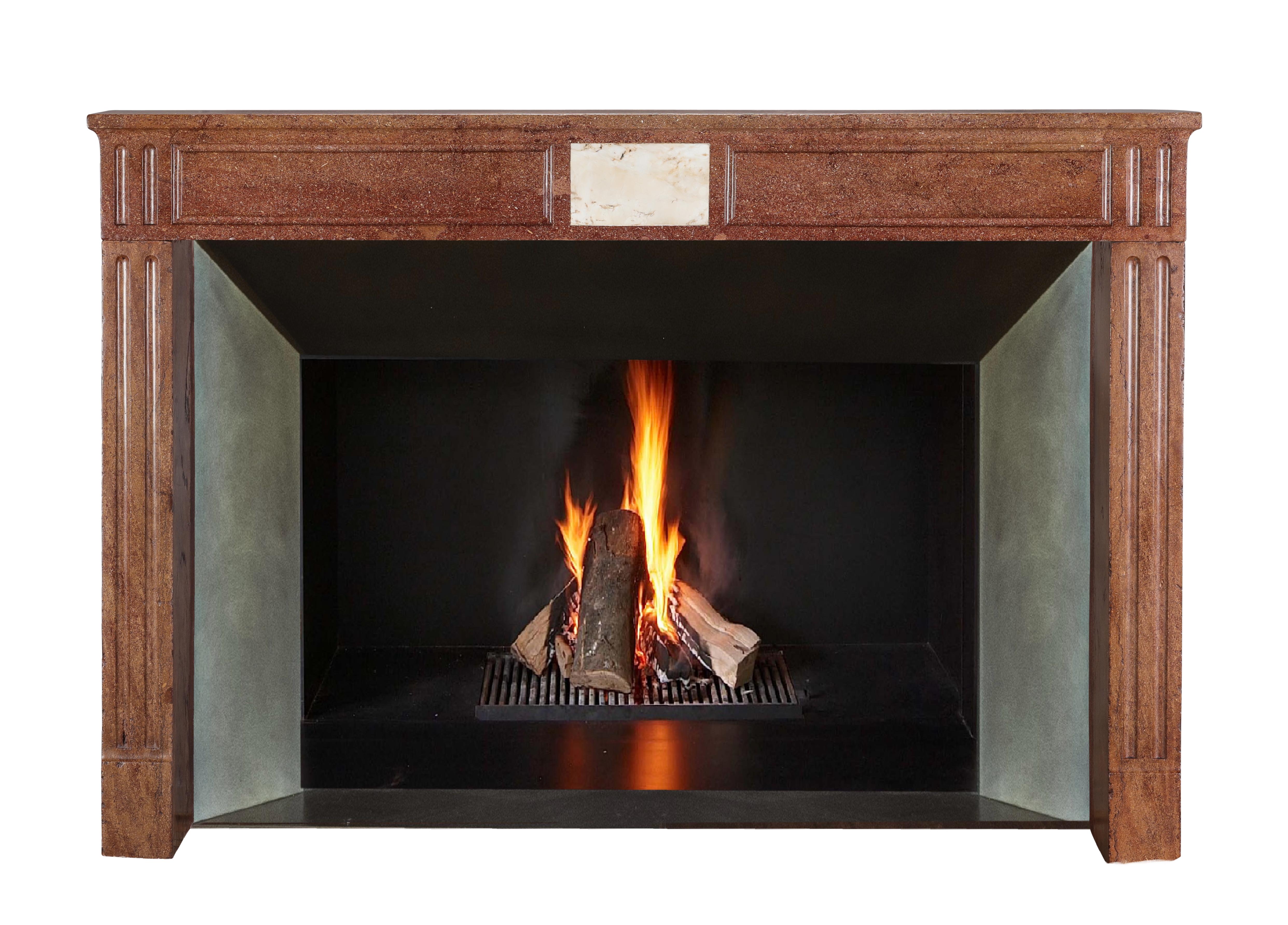 18th Century Louis XVI Red Stone Fireplace - Traditional Chic Study - Antique Fireplace For Sale