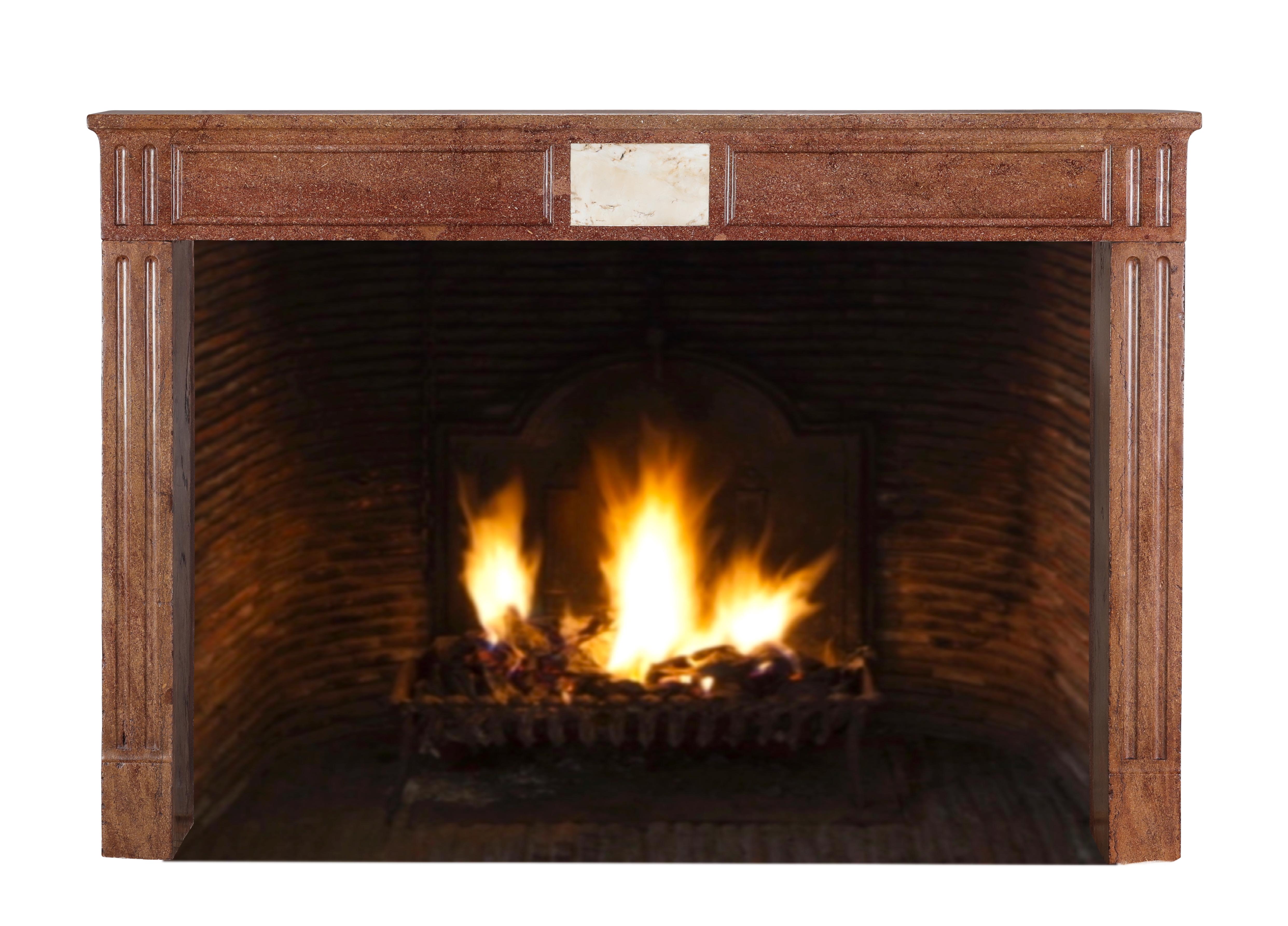 Louis XVI Red Stone Fireplace - Traditional Chic Study - Antique Fireplace For Sale 1