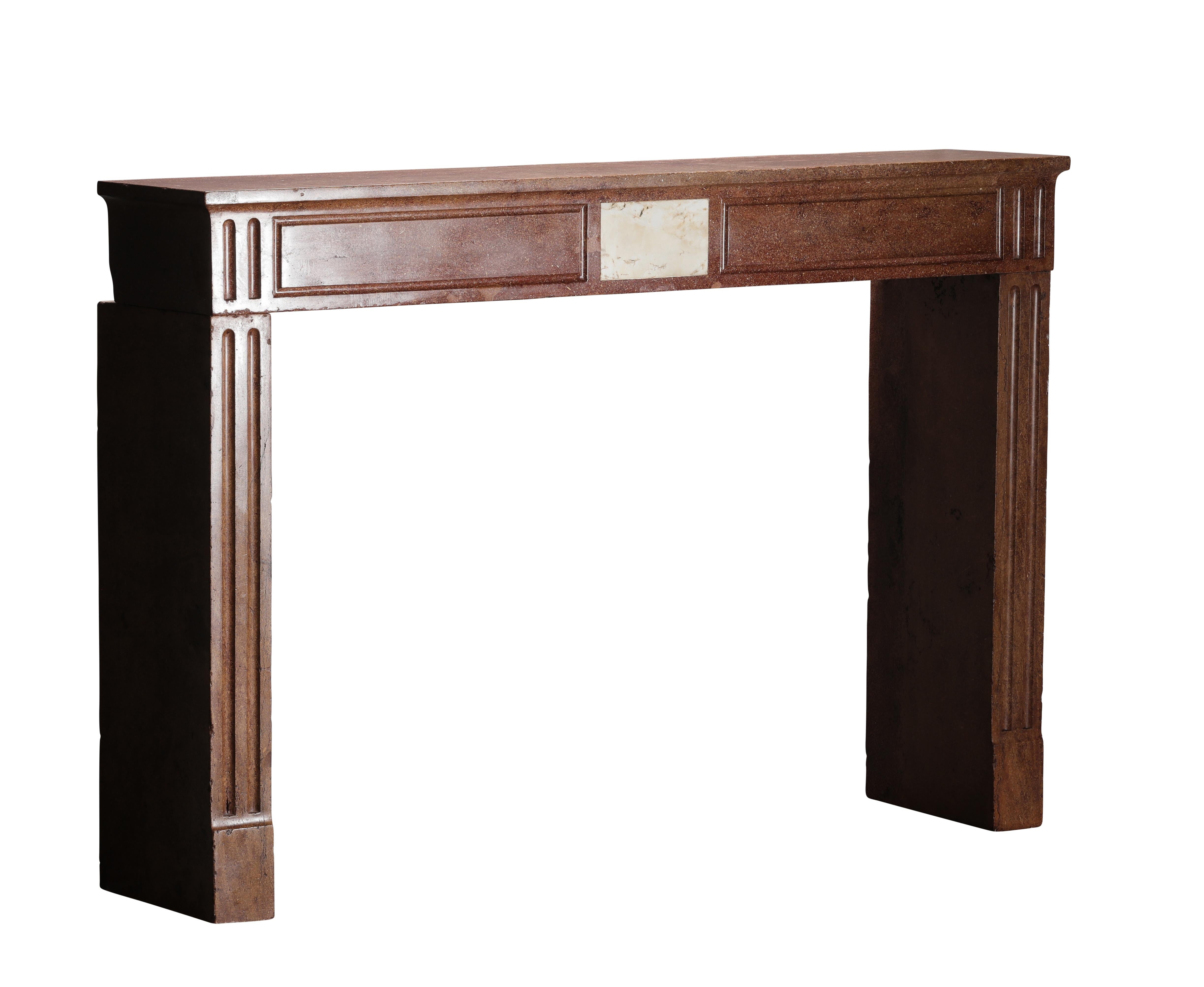 Louis XVI Red Stone Fireplace - Traditional Chic Study - Antique Fireplace For Sale 2