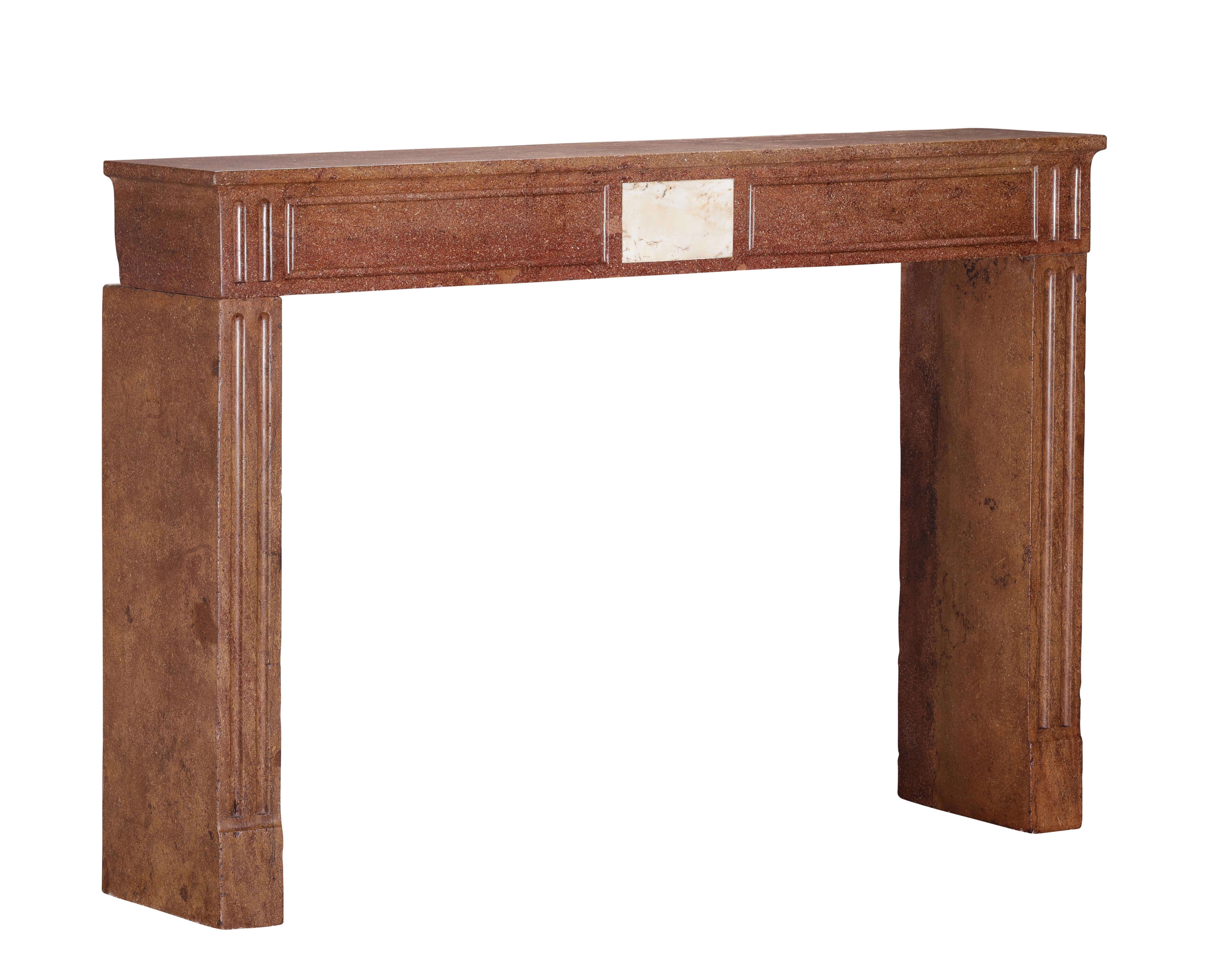Louis XVI Red Stone Fireplace - Traditional Chic Study - Antique Fireplace For Sale 3