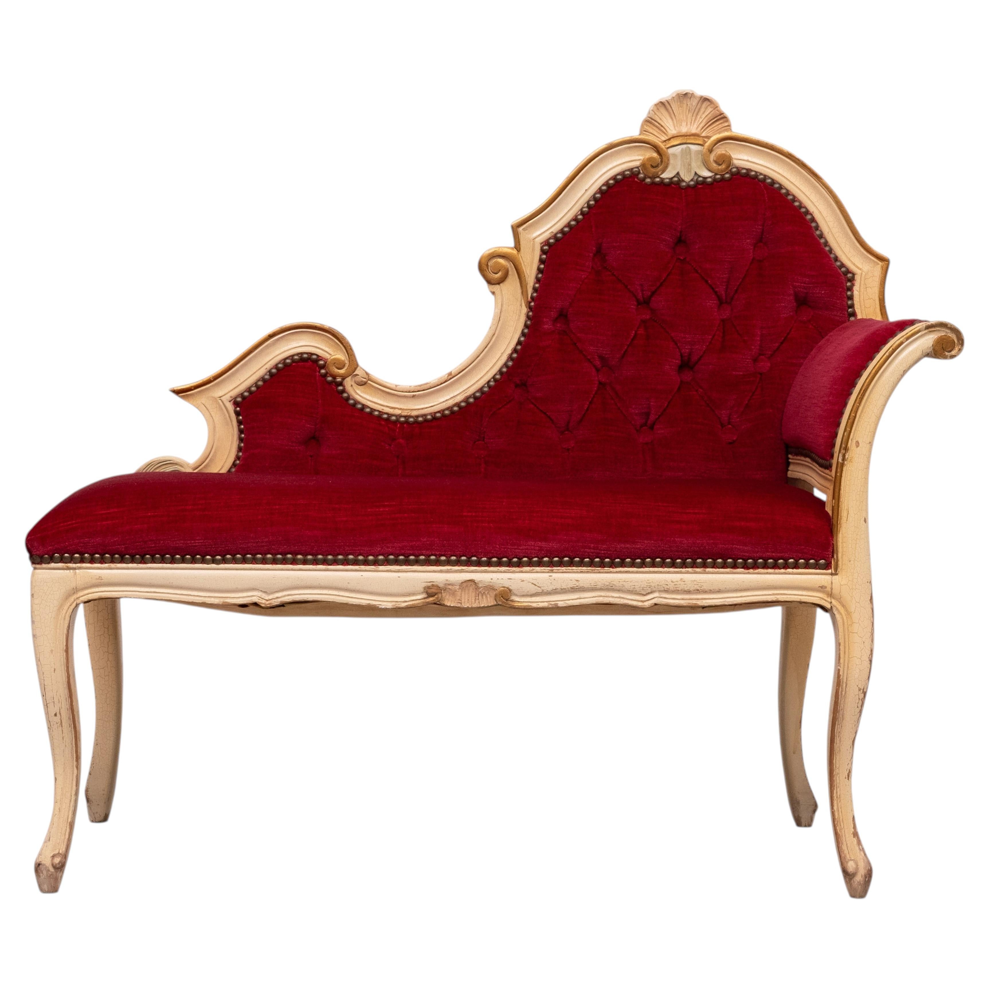 Louis XVI Red Velvet Hall Sofa 1950s France
