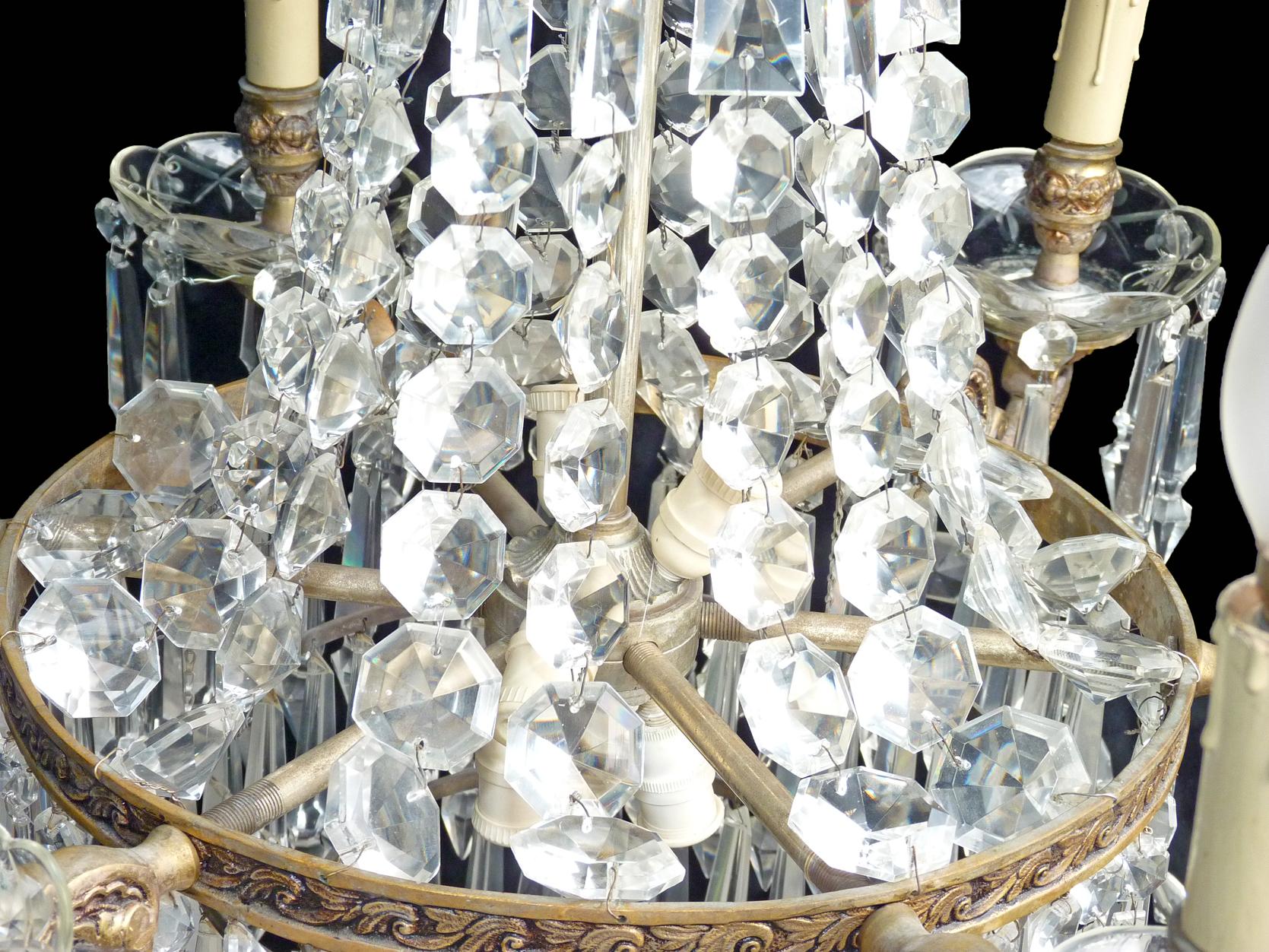20th Century Louis XVI Regency Empire Crystal and Bronze Twelve-Light Wedding Cake Chandelier For Sale