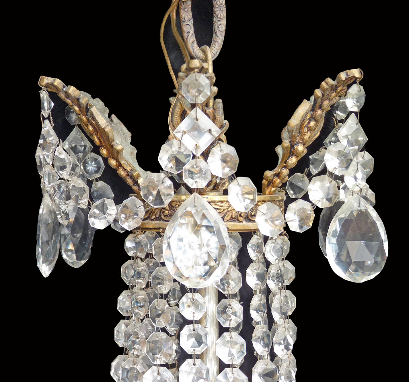 Louis XVI Regency Empire Crystal and Bronze Twelve-Light Wedding Cake Chandelier For Sale 1