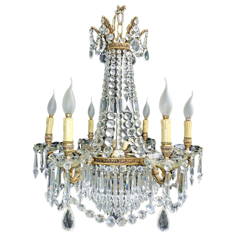 Louis XVI Regency Empire Crystal and Bronze Twelve-Light ...