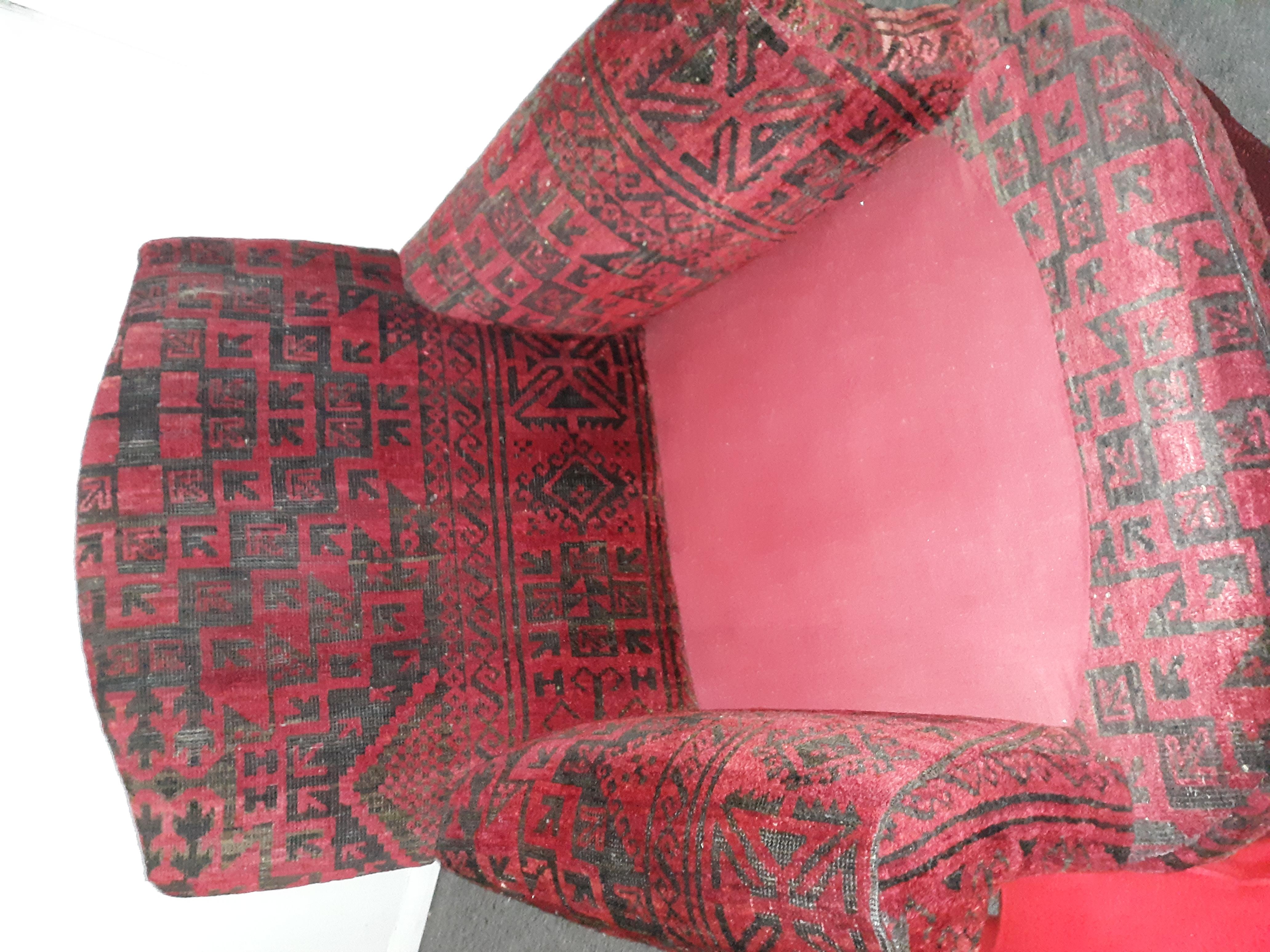 Louis XVI Reupholstered Indian Motif Velvet with Red Felt Like Pillows 2 Avail. In Good Condition For Sale In Lakewood, NJ