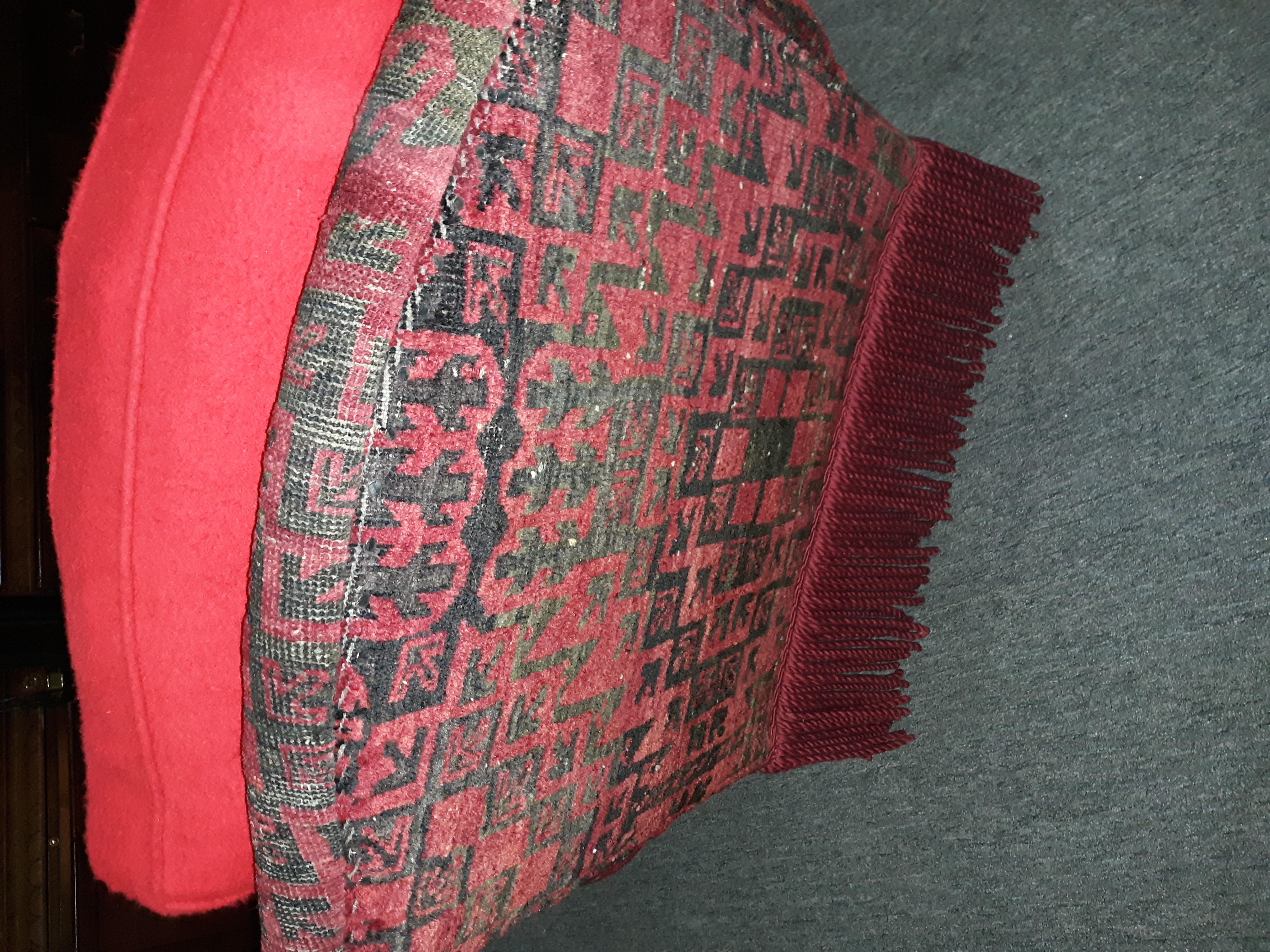 20th Century Louis XVI Reupholstered Indian Motif Velvet with Red Felt Like Pillows 2 Avail. For Sale