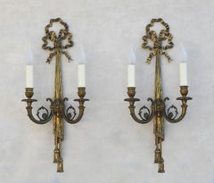 Louis XVI Revival Bow and Tassel Wall Light Sconces, circa 1950s, France