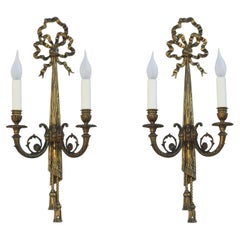Louis XVI Revival Bow and Tassel Wall Light Sconces, circa 1950s, France