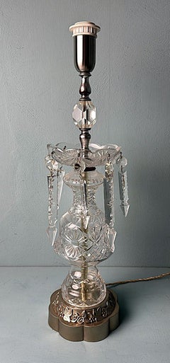 Louis XVI Revival French Table Lamp Crystals And Decorative Base (No Lampshade)