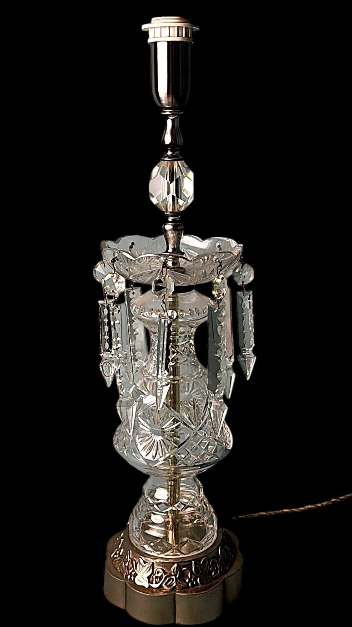 Lámpara de Mesa Francesa Renacimiento Luis XVI Cristales Y Base Decorativa (Sin Pantalla) Francés en venta