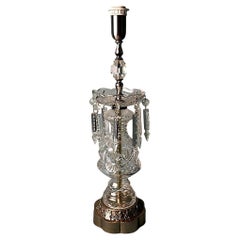 Lampada da tavolo francese Luigi XVI Revival con cristalli e base decorativa (senza paralume)