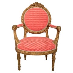 Louis XVI Revival Giltwood Fauteuil en Cabriolet