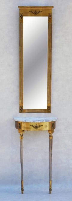 Louis XVI Giltwood & Marble Console Table and Mirror C1950s France