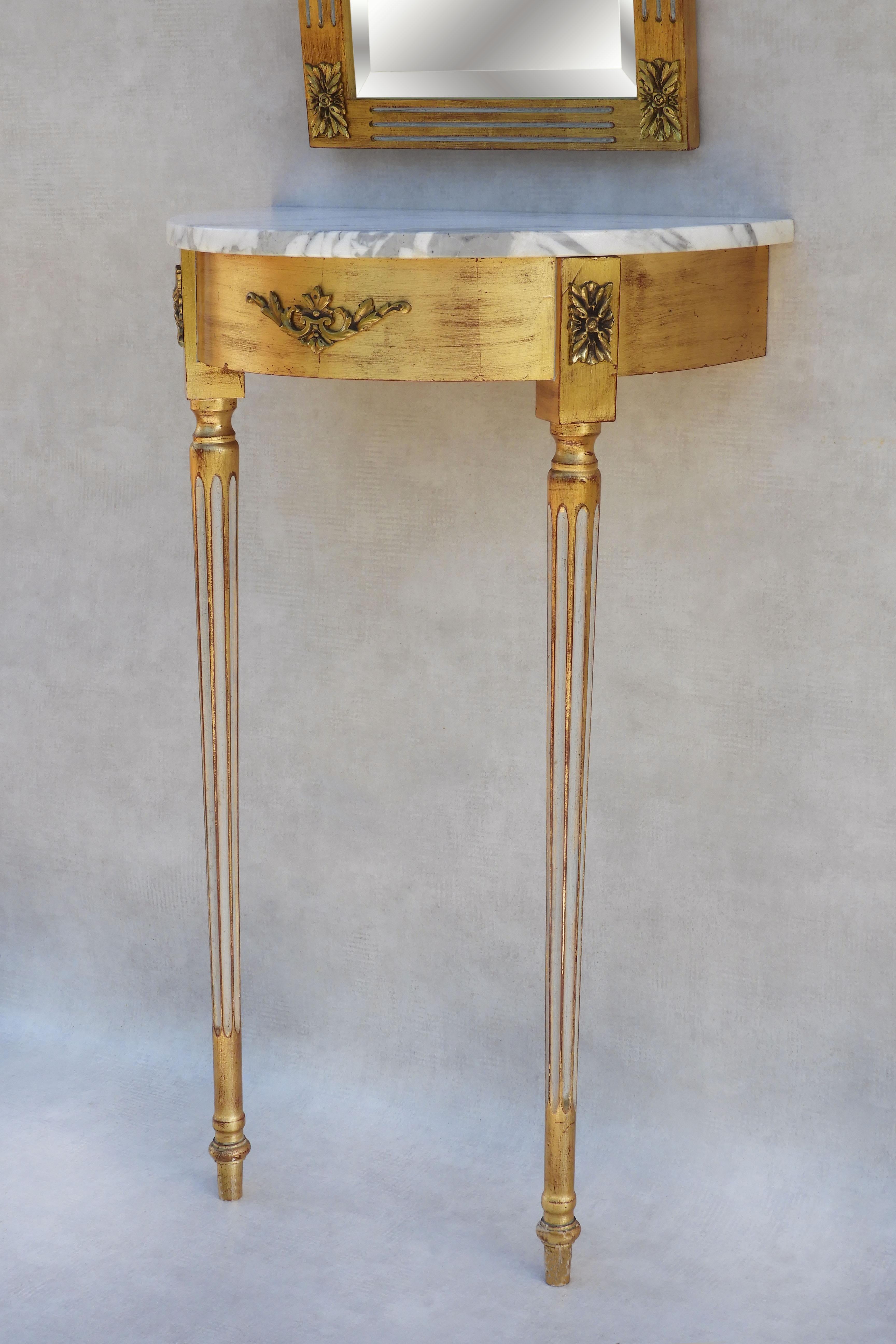 Louis XVI Giltwood & Marble Console Table and Mirror C1950s France  In Good Condition In Trensacq, FR