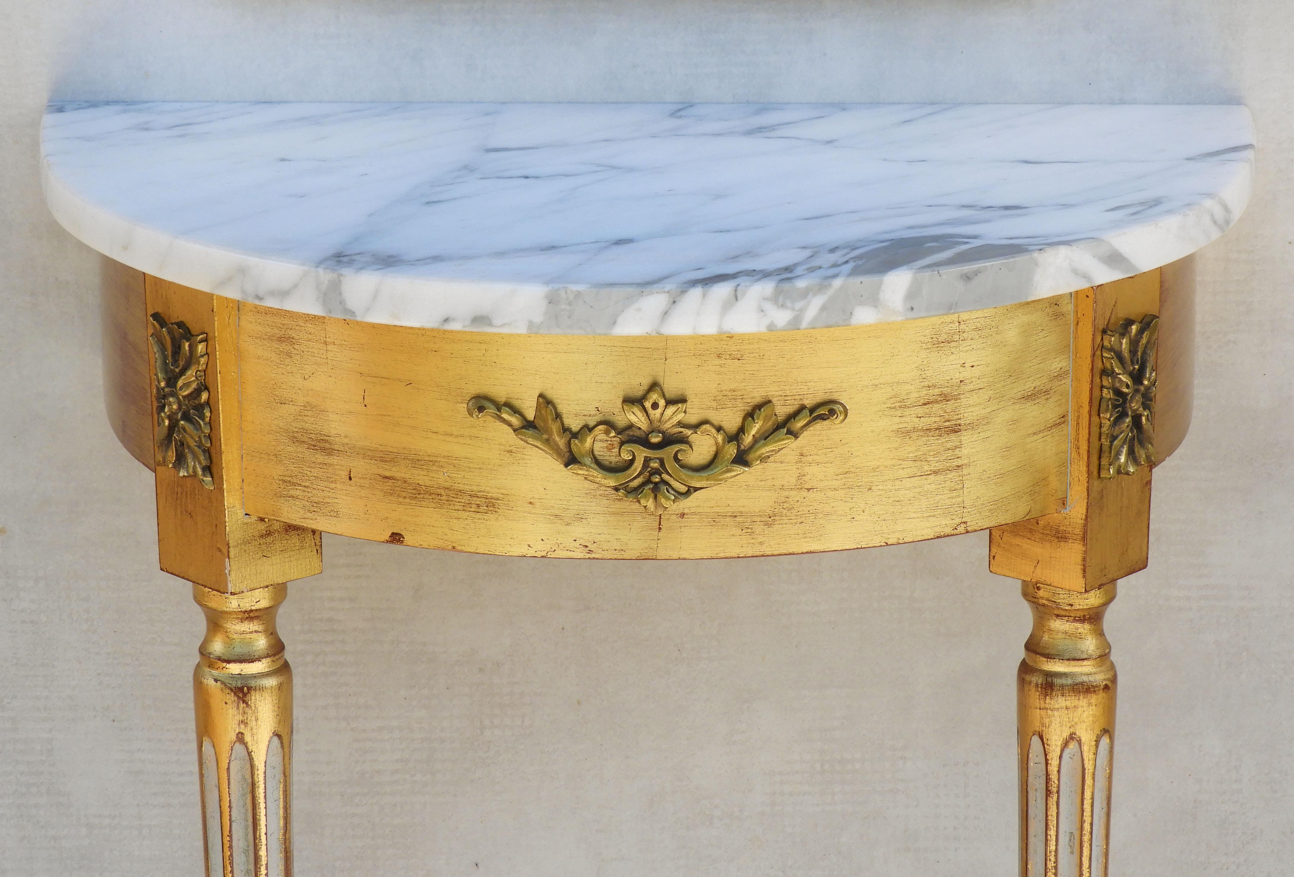 20th Century Louis XVI Giltwood & Marble Console Table and Mirror C1950s France 