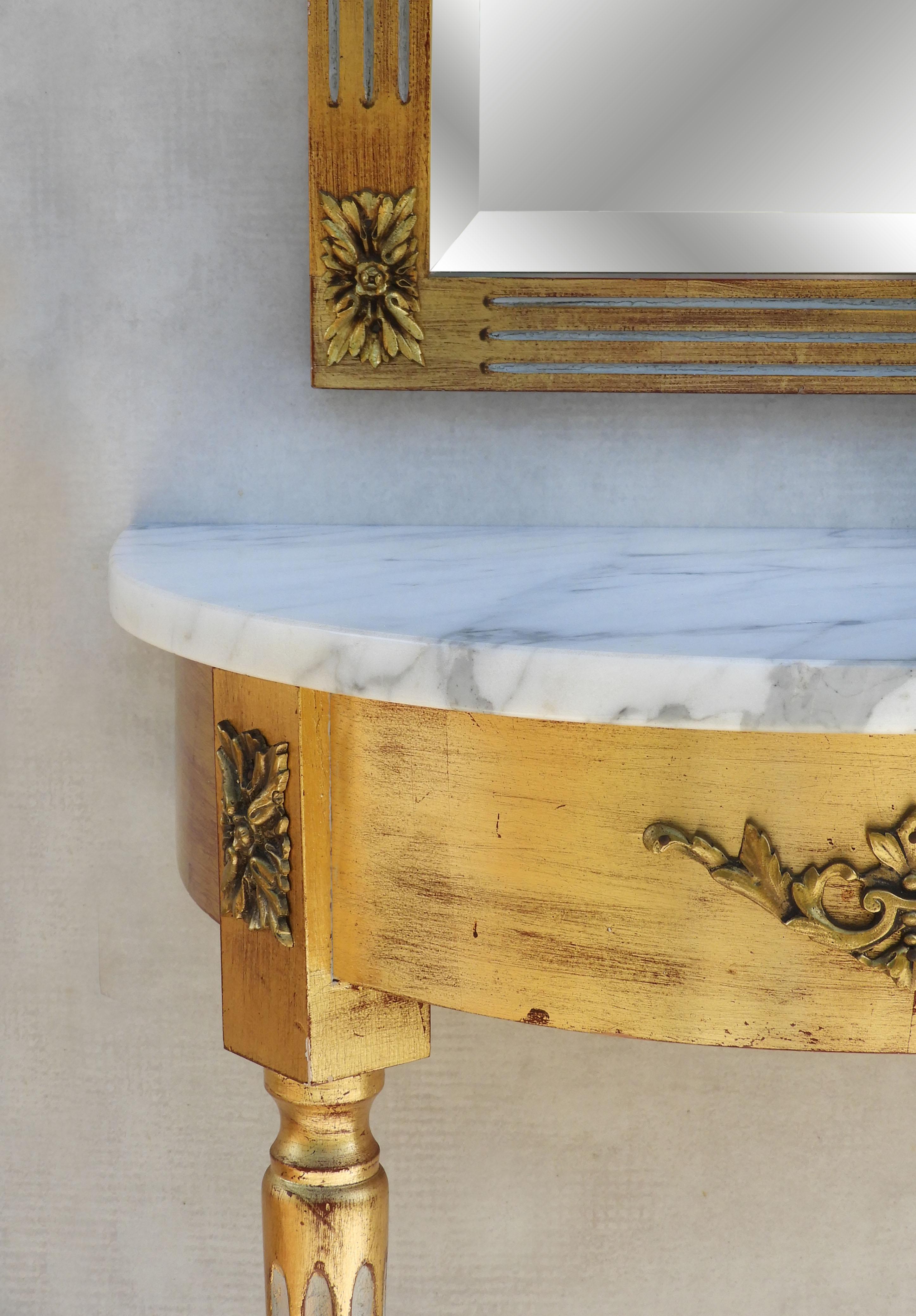 Louis XVI Giltwood & Marble Console Table and Mirror C1950s France  1
